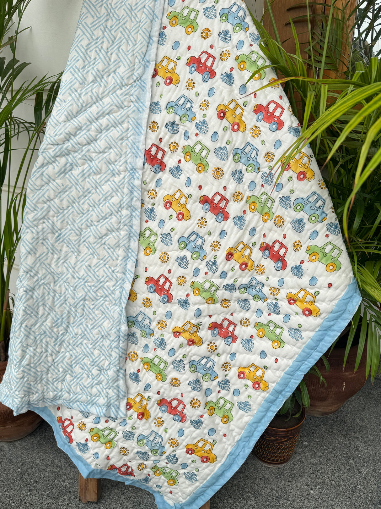 Cute Cars Blockprint Kids Quilt