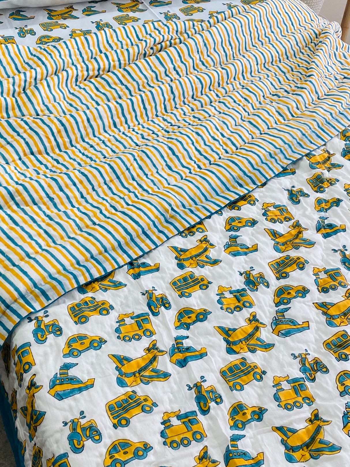 Cars Aeroplane Blockprint Kids Quilt
