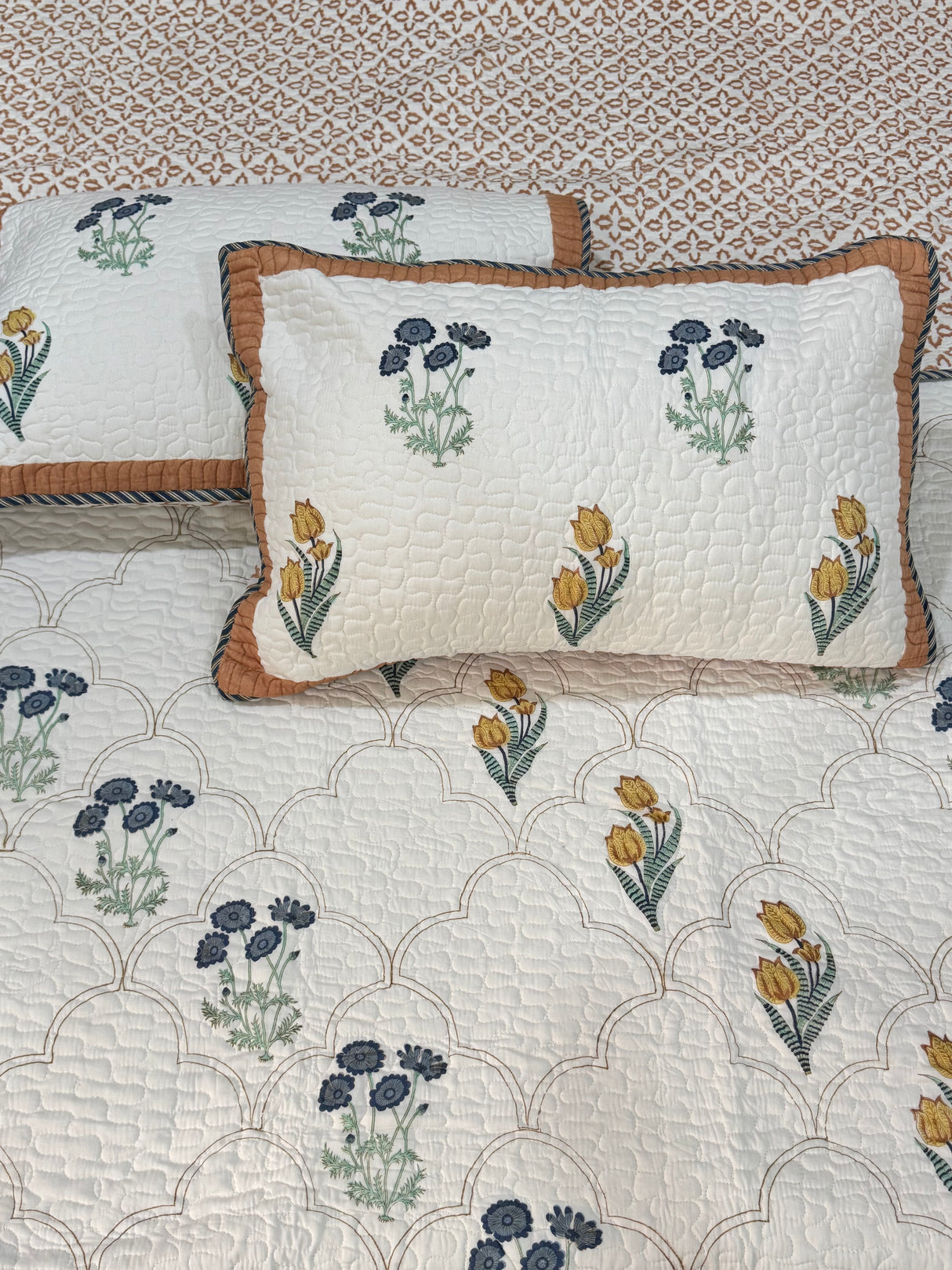 KING Size Quilted Blockprint REVERSIBLE Mulmul Bedcover (108*108 inches)