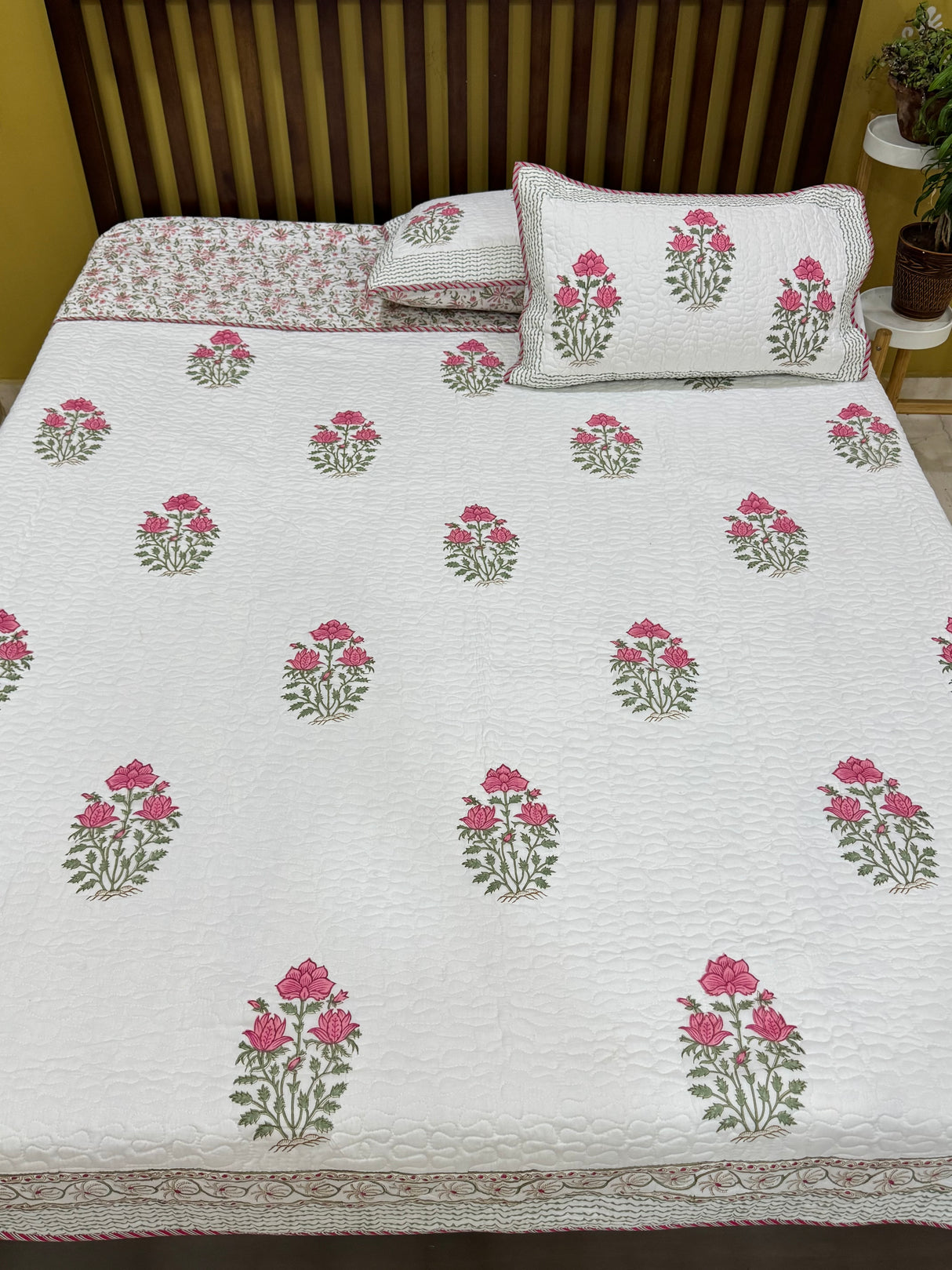 KING Size Quilted Blockprint REVERSIBLE Mulmul Bedcover (108*108 inches)