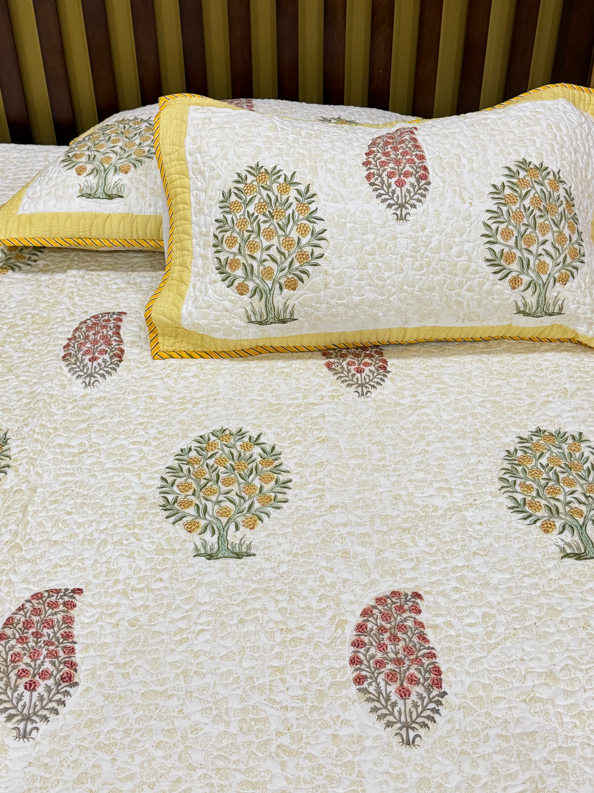 KING Size Quilted Blockprint REVERSIBLE Mulmul Bedcover (108*108 inches)