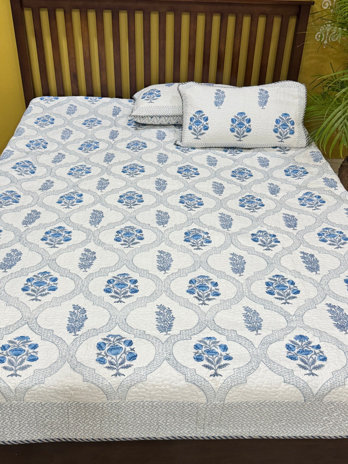 KING Size Quilted Blockprint REVERSIBLE Mulmul Bedcover (108*108 inches)