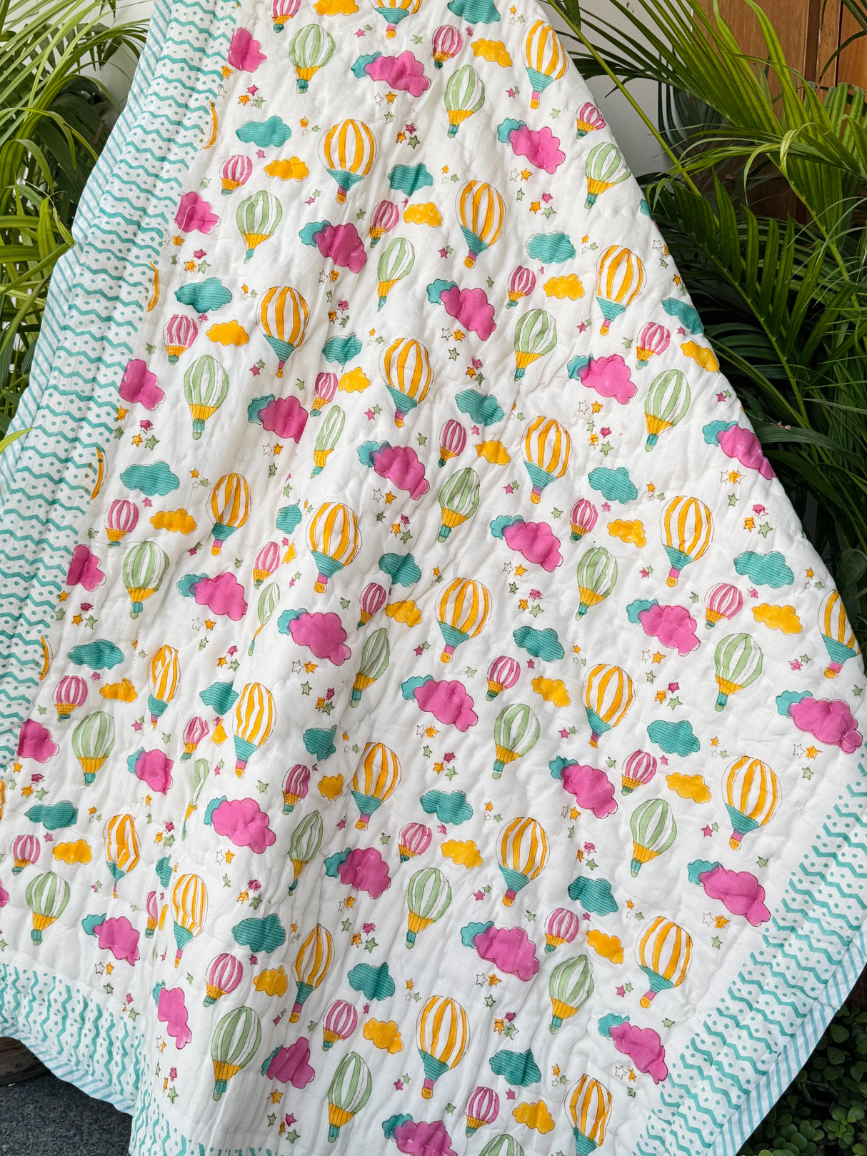 Hot Air Balloon Blockprint Kids Quilt
