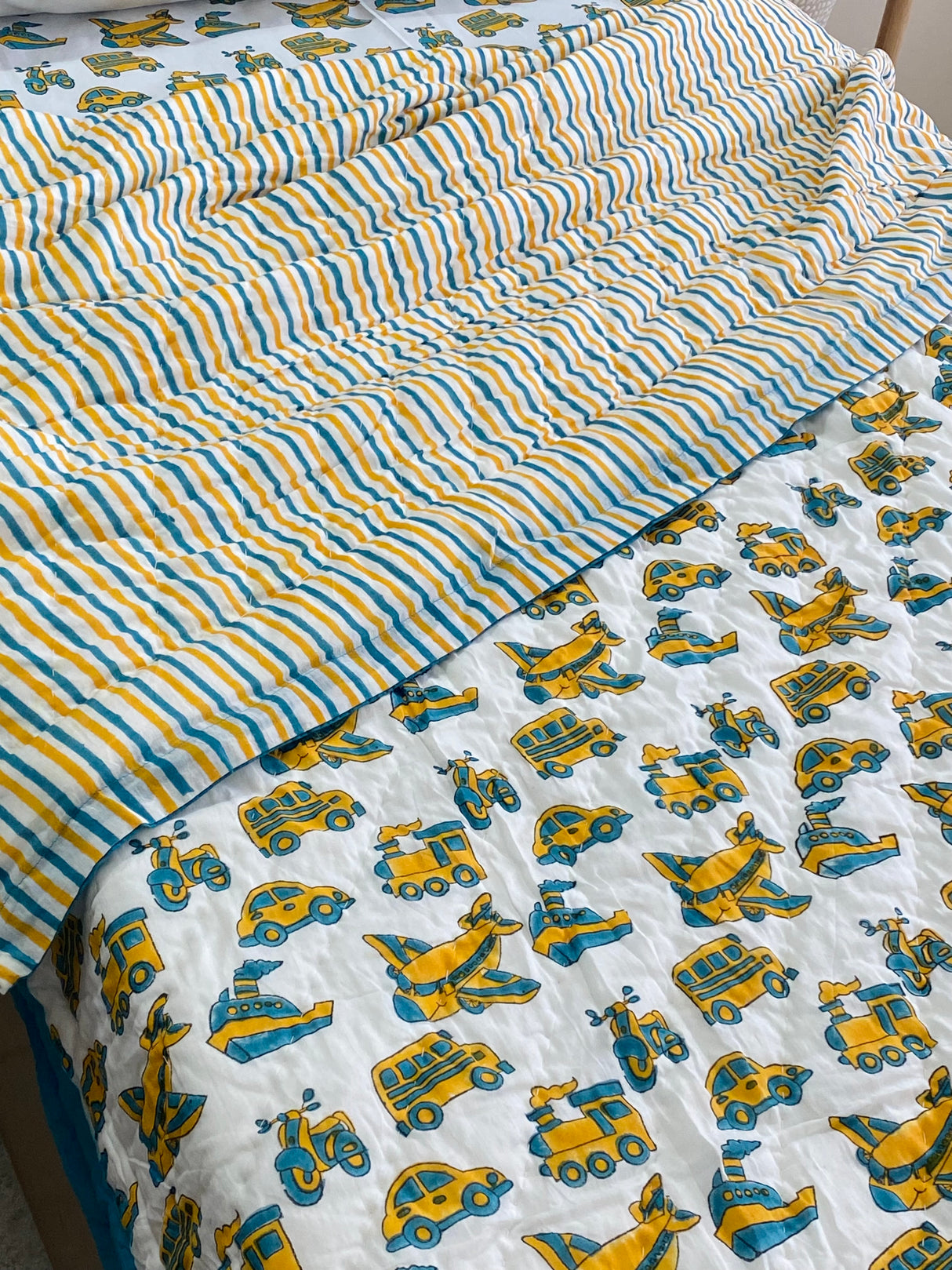 Cars Aeroplane Blockprint Kids Quilt