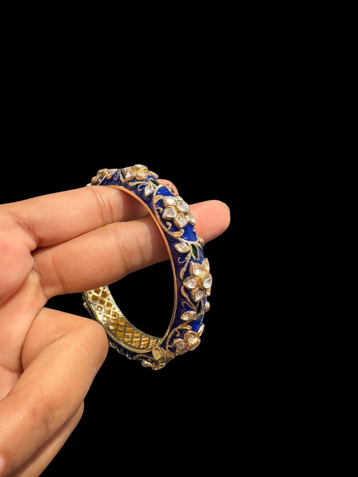 Rajsi Meena Kangan - Super Exclusive Handcrafted 92.5 Silver Blue Meenakari Pair of Kadas