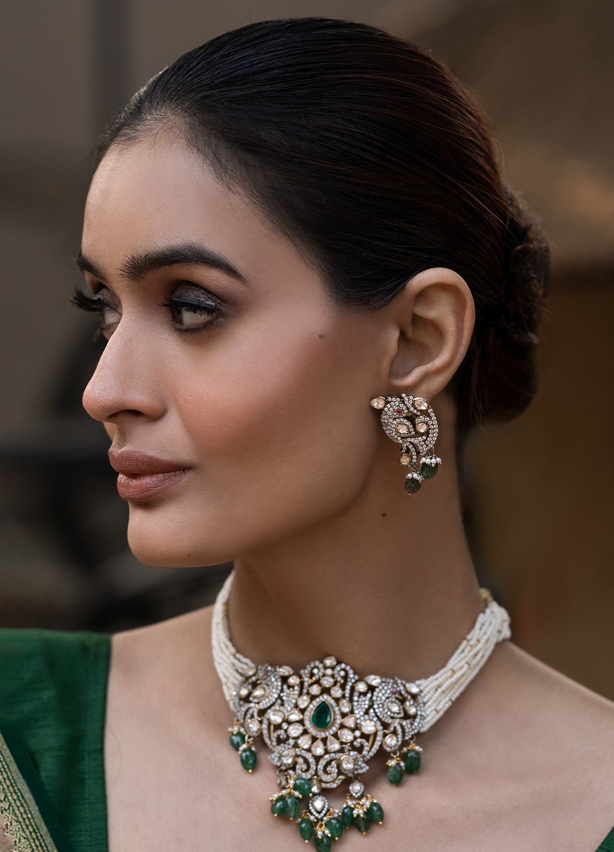 Victorian Finish Handcrafted 92.5 Silver Moissanite Choker with Earrings