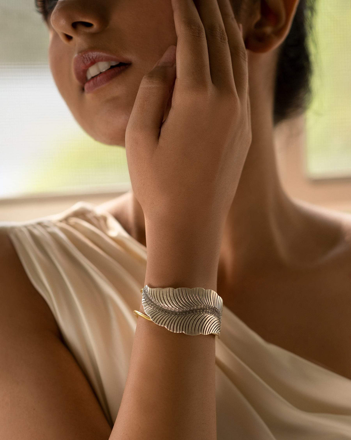 Nature Inspired Two Tone 925 Silver handcuff