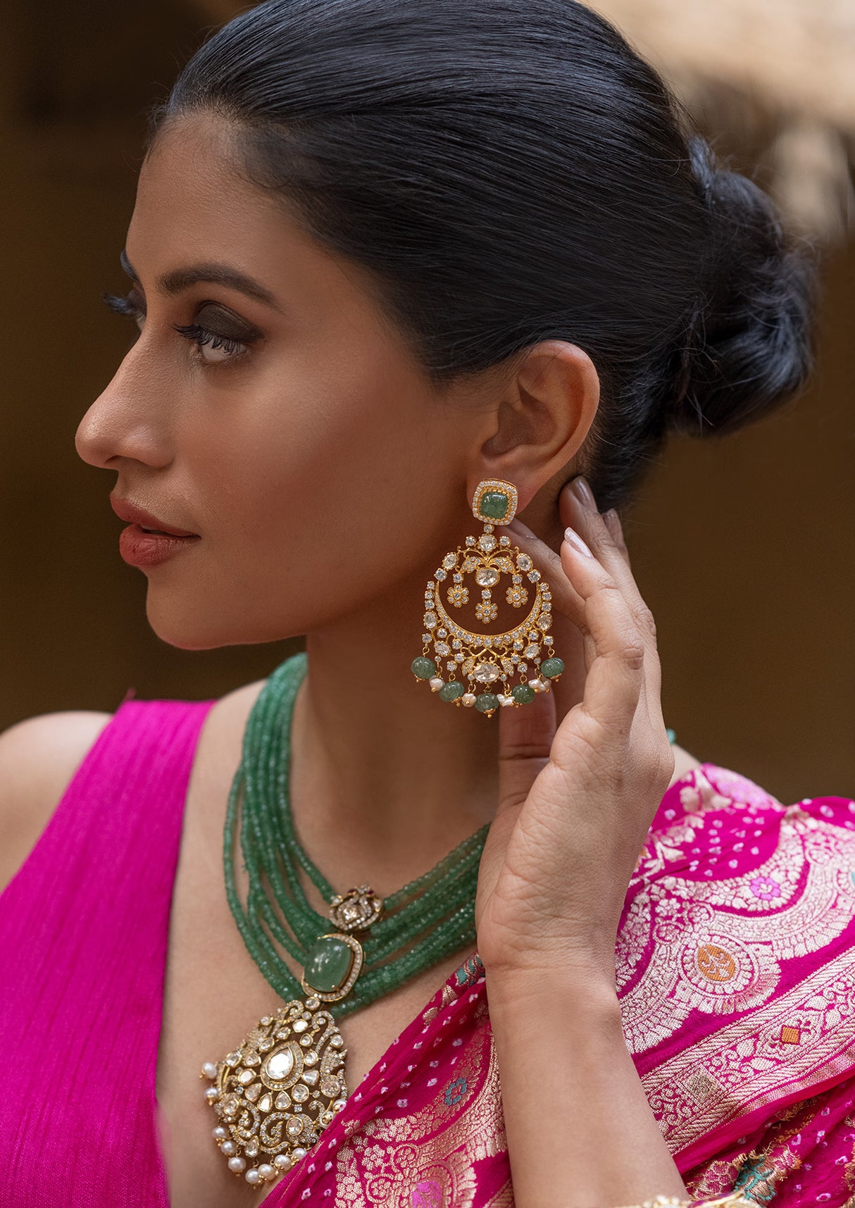 Verdant Majesty Set - Very Exclusive Necklace and Earrings made using 92.5 Silver