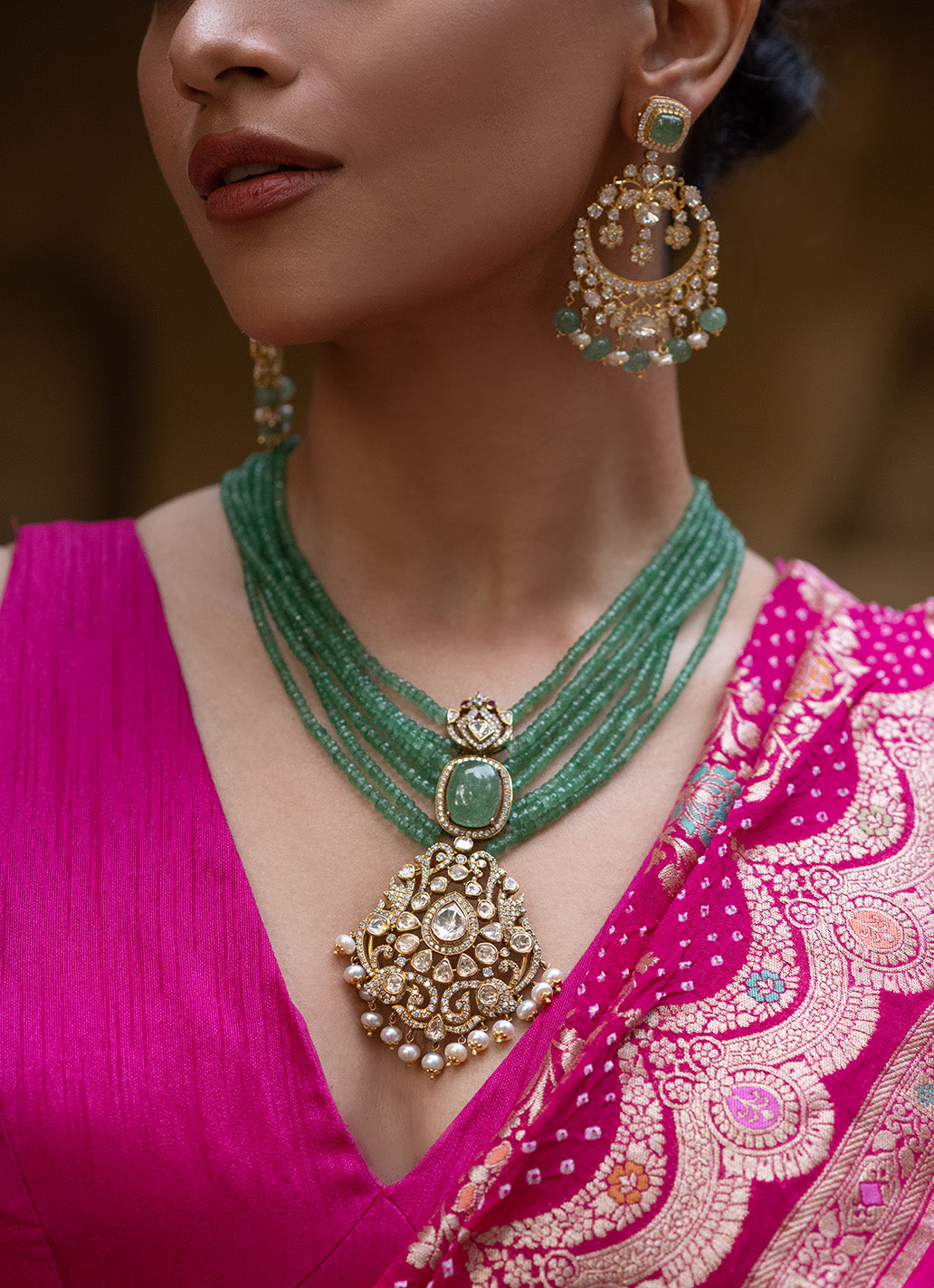 Verdant Majesty Set - Very Exclusive Necklace and Earrings made using 92.5 Silver