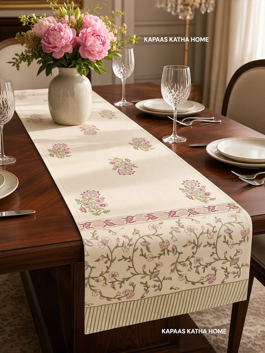 Elegant Blockprint Cotton Table Runner
