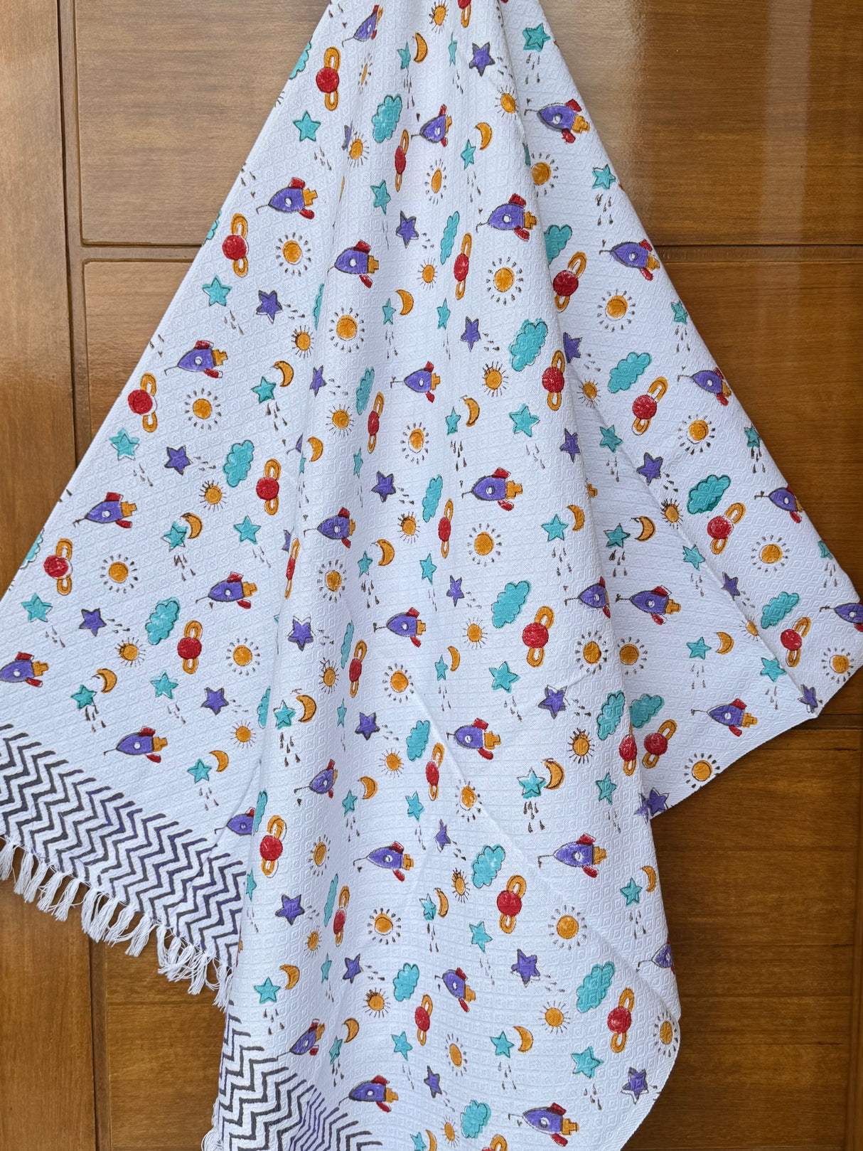 Purple Space Blockprint Kids Towel – Cotton Jacquard Weave