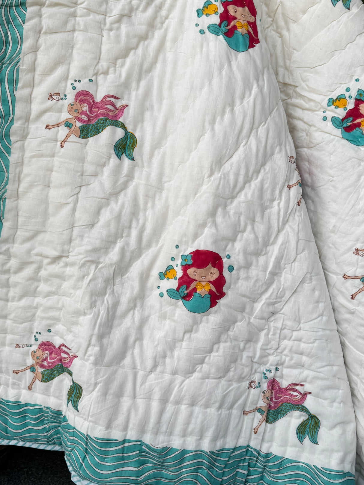 Mermaids Blockprint Kids Quilt