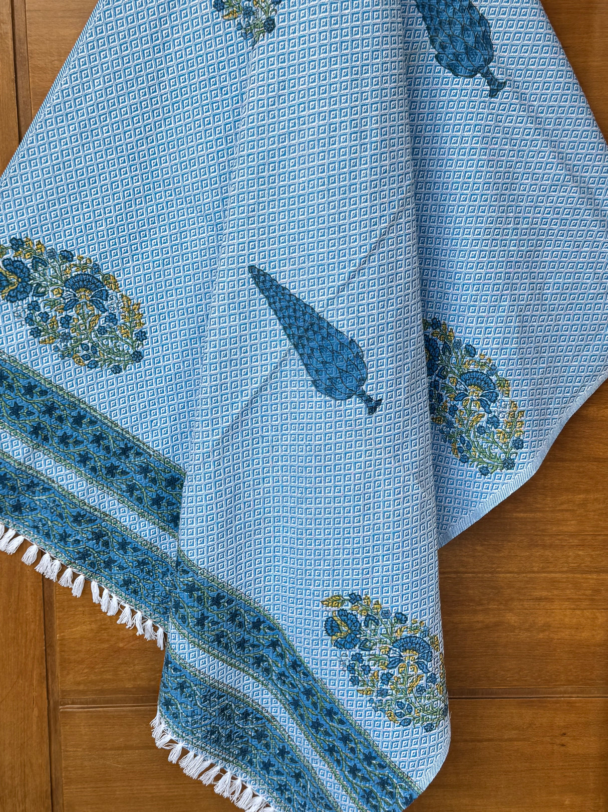Blue Jaipur Blockprint Soft Cotton Towel– Cotton Jacquard Weave