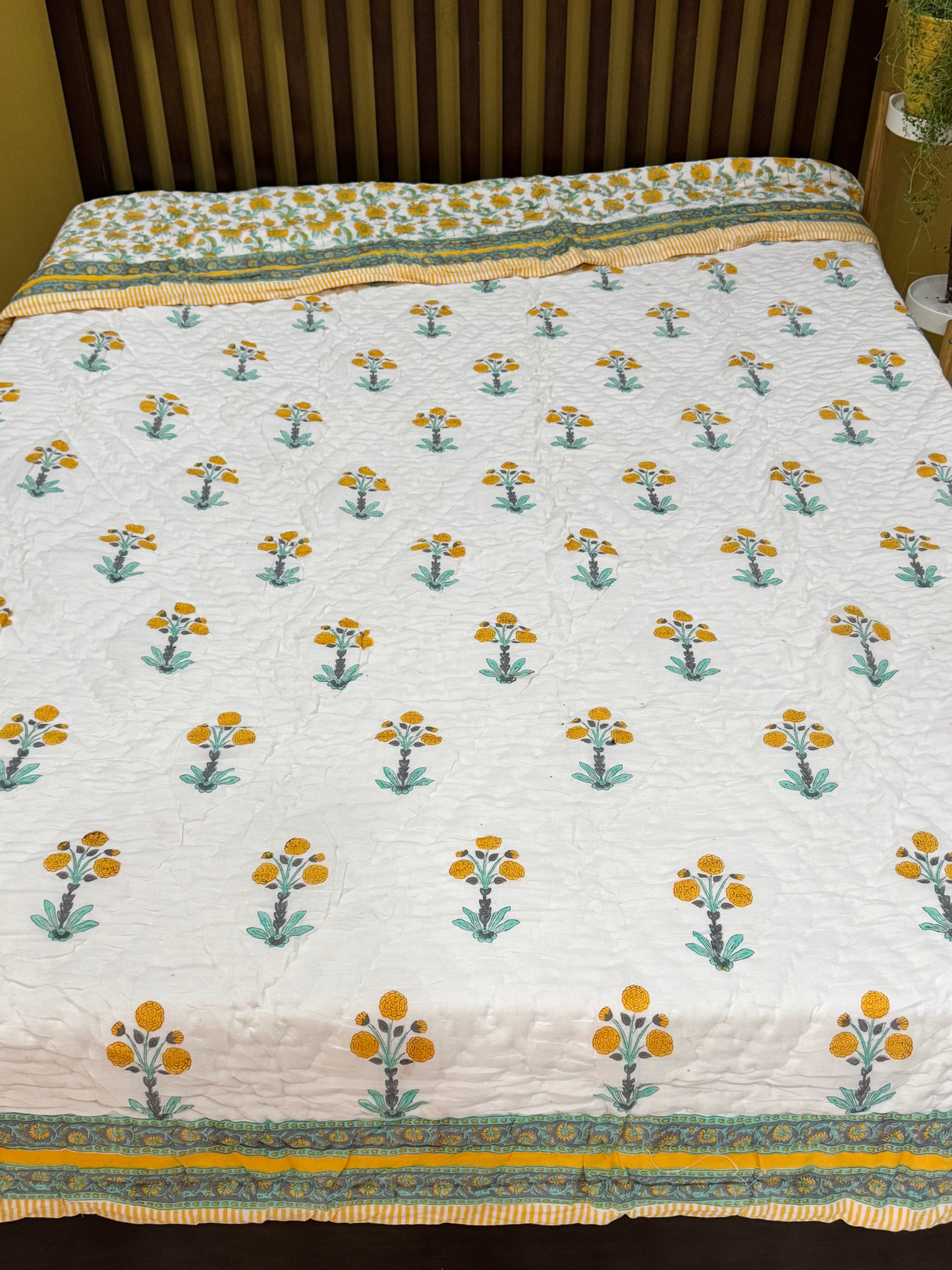 Blockprint Mulmul Reversible Quilt