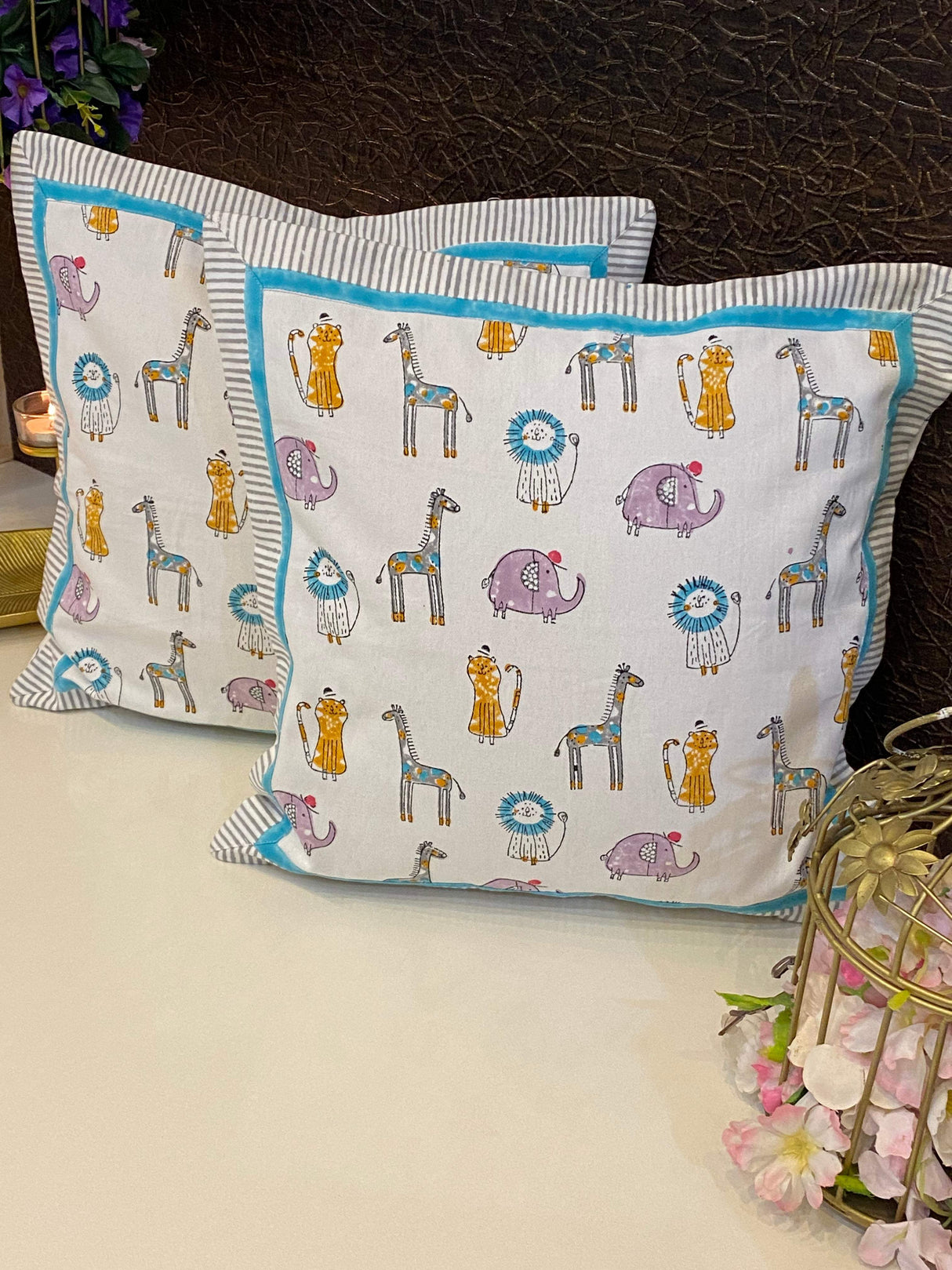 Pair of Handblock Printed Cushion Covers- 16*16 inches