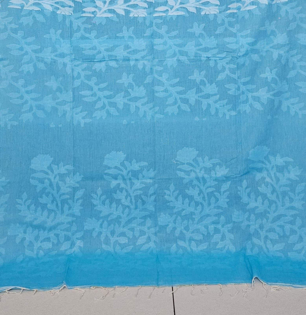 Blue Floral Cotton Saree made on Jacquard Loom