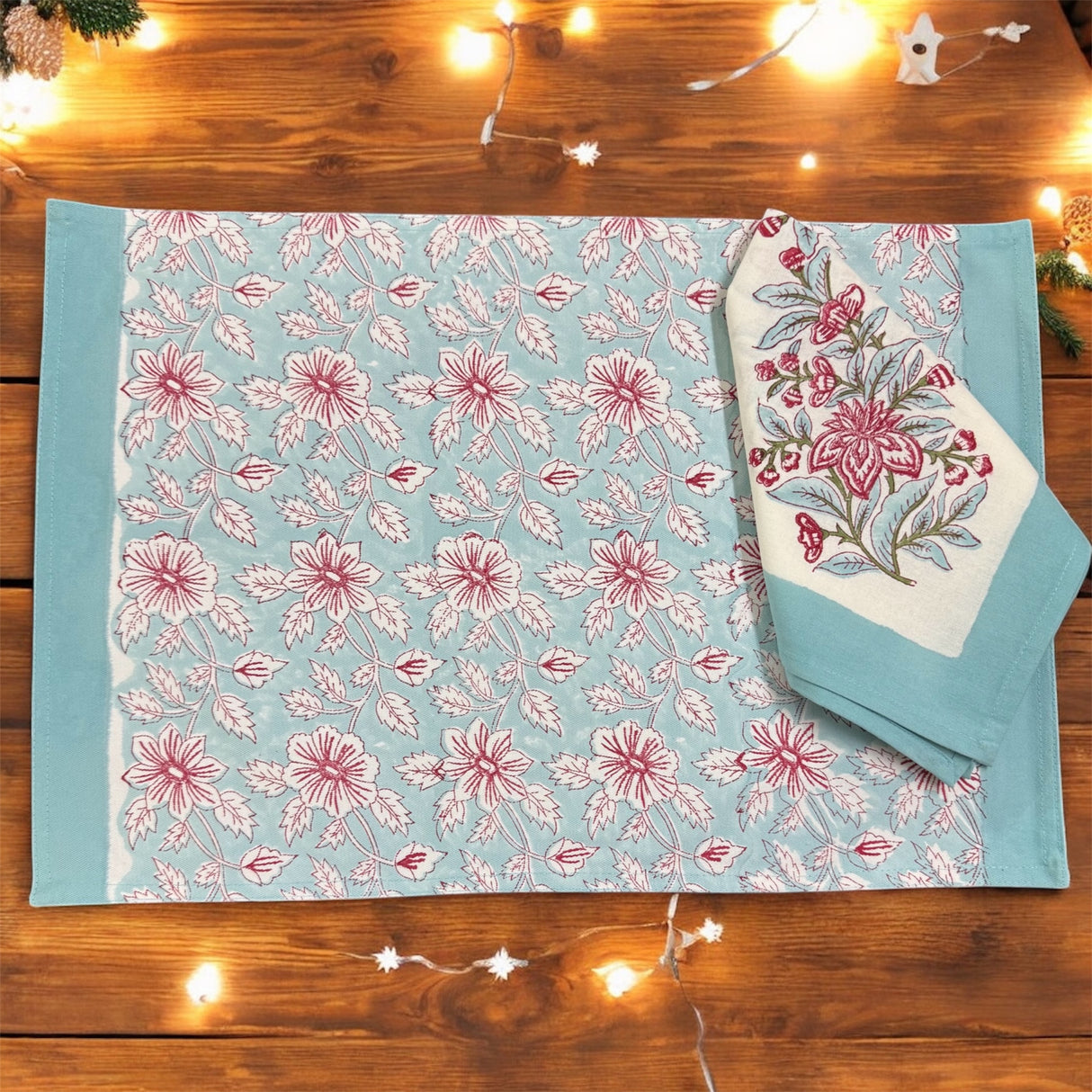 Blockprint Table Mats & Napkins Set- 6 Seater