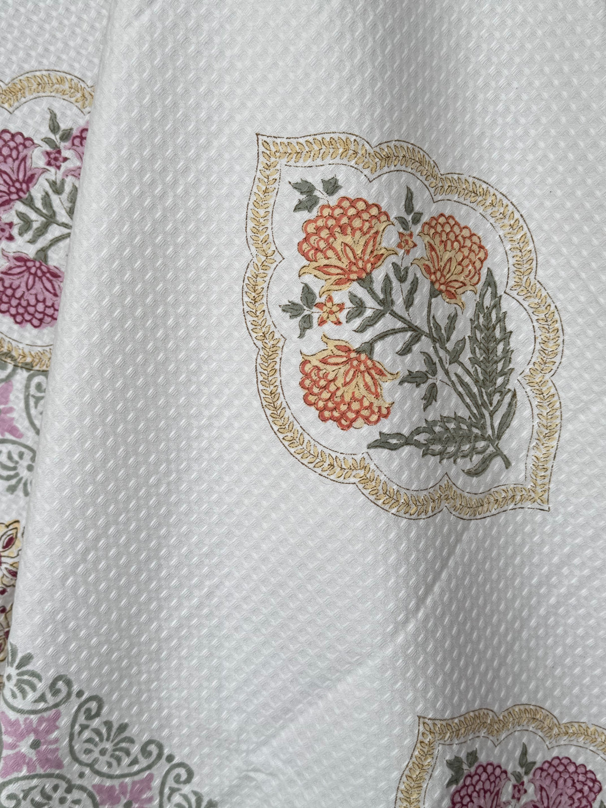 Classy Floral Blockprint Cotton Towel – Waffle Weave