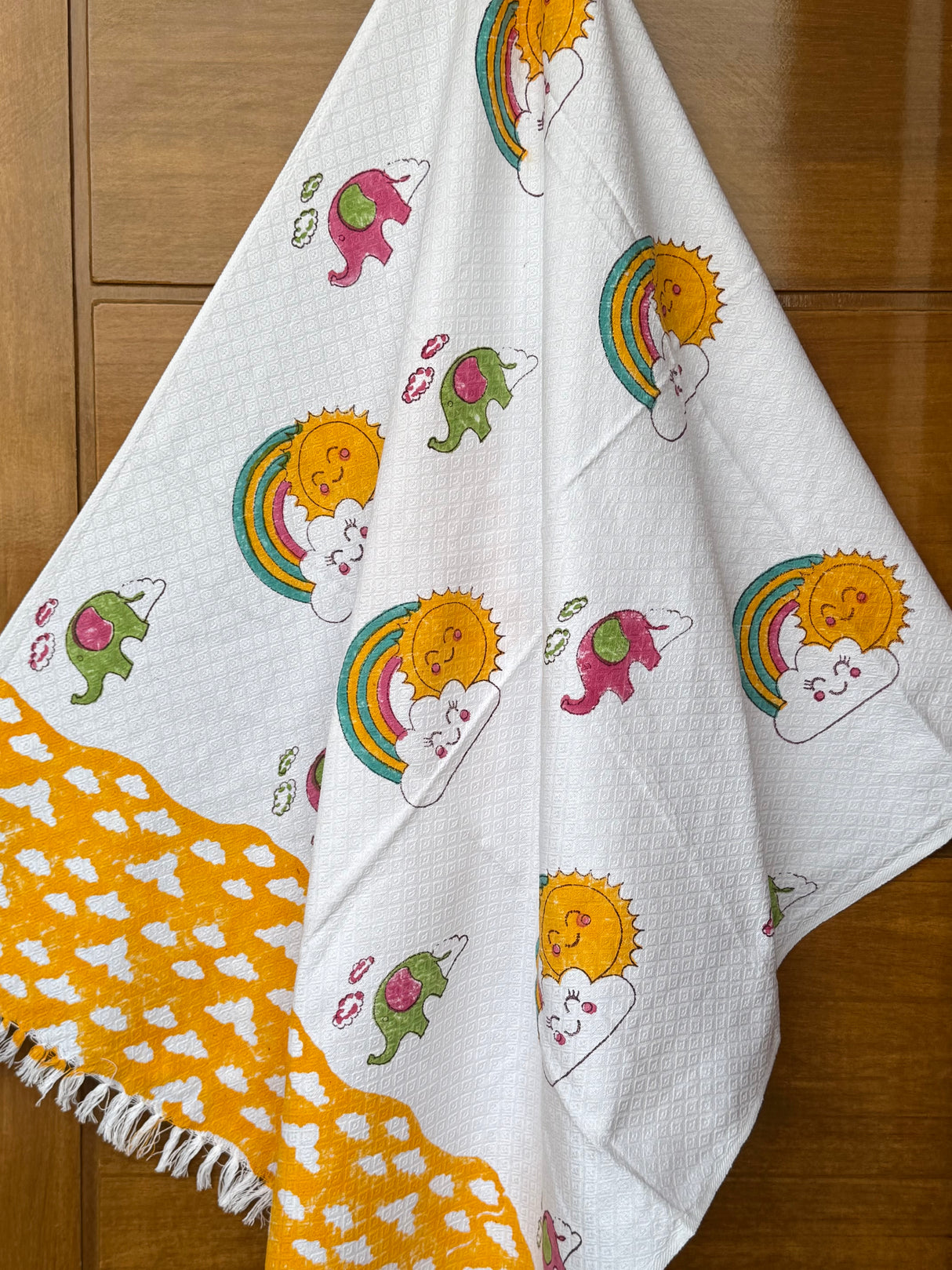 Yellow Sunshine Blockprint Kids Towel – Cotton Jacquard Weave