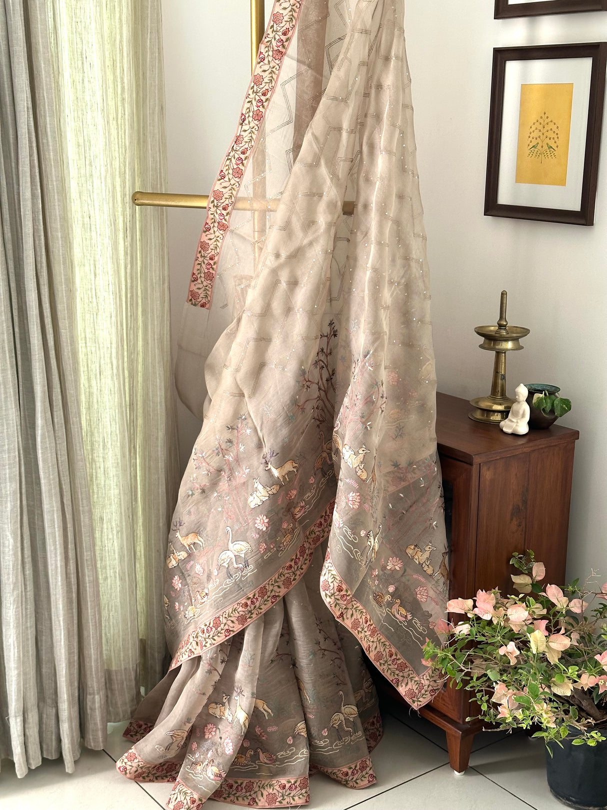 Organza Silk Saree with Machine Embroidery