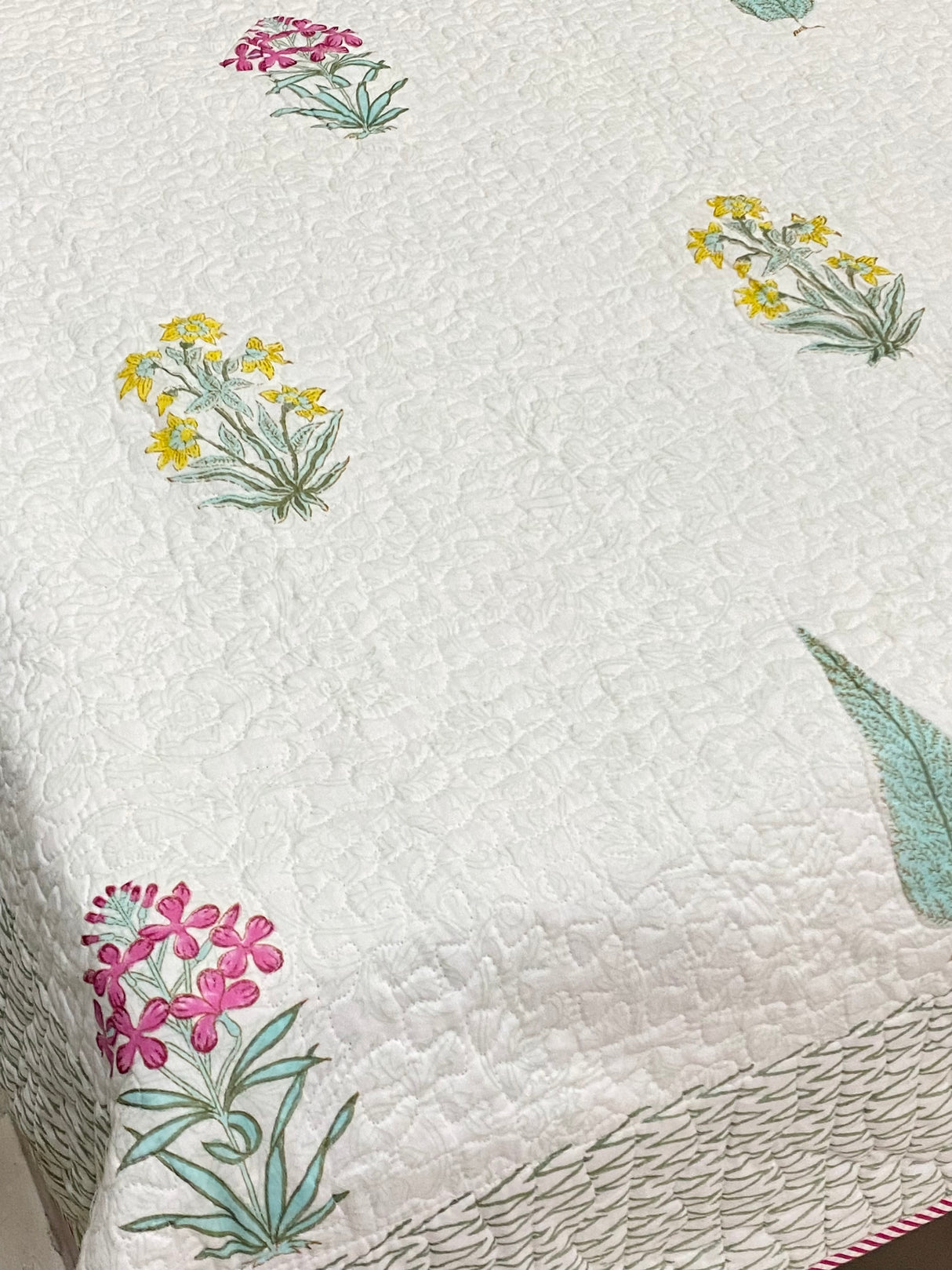 KING Size Quilted Blockprint REVERSIBLE Mulmul Bedcover (108*108 inches)