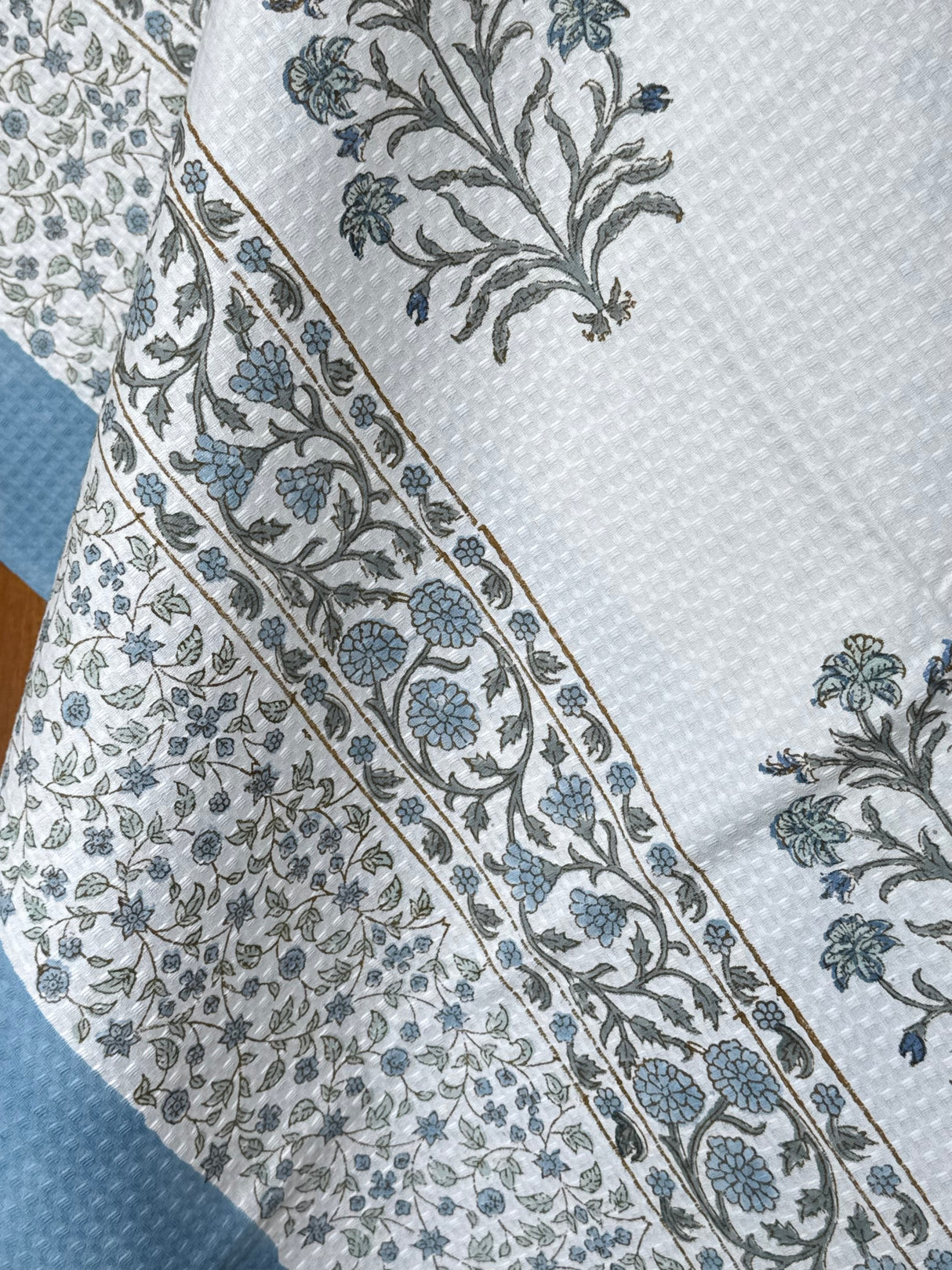 Exquisite Blue Blockprint Cotton Towel- Waffle Weave