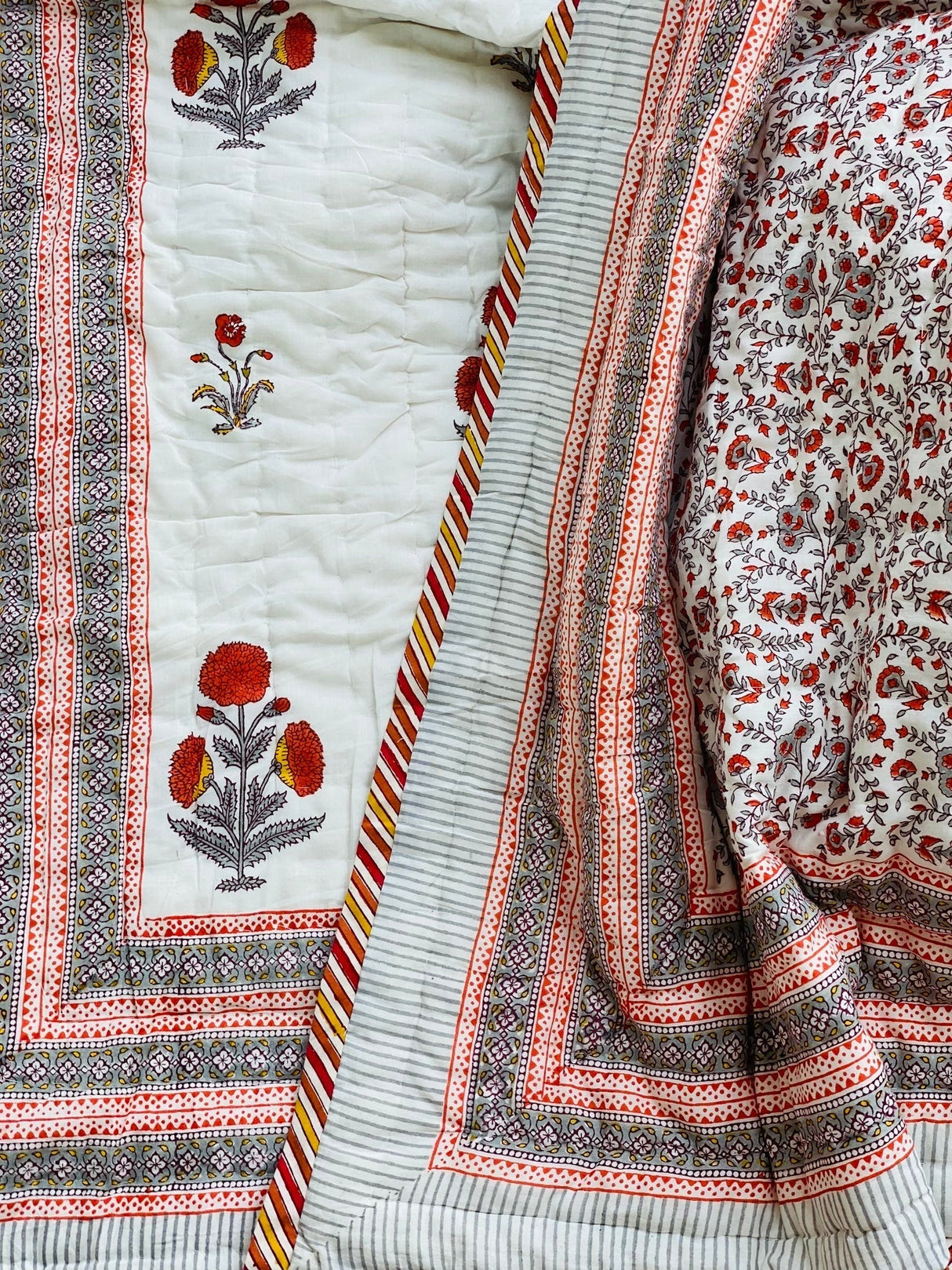 Rust Floral Cotton Bedsheet & Quilt Set