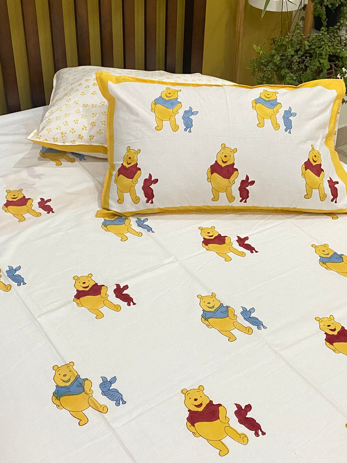 Red Pooh Blockprint Cotton Bedsheet