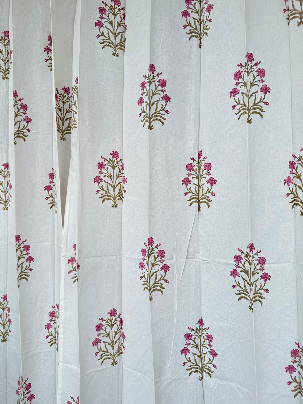 Pair of Pink Blockprint Cotton Curtain (Set of 2)
