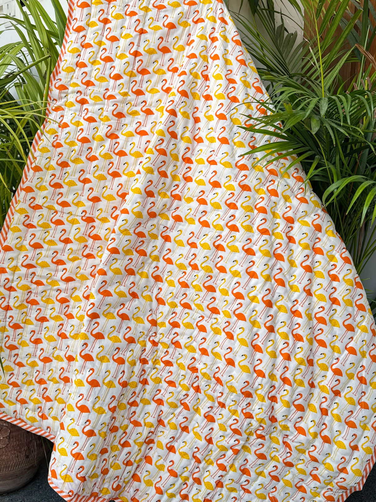 Yellow Orange Flamingo Kids Quilt