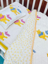 Pooh Cot Set- Blockprint (1 quilt, 1 cotsheet, 1 pillow cover)