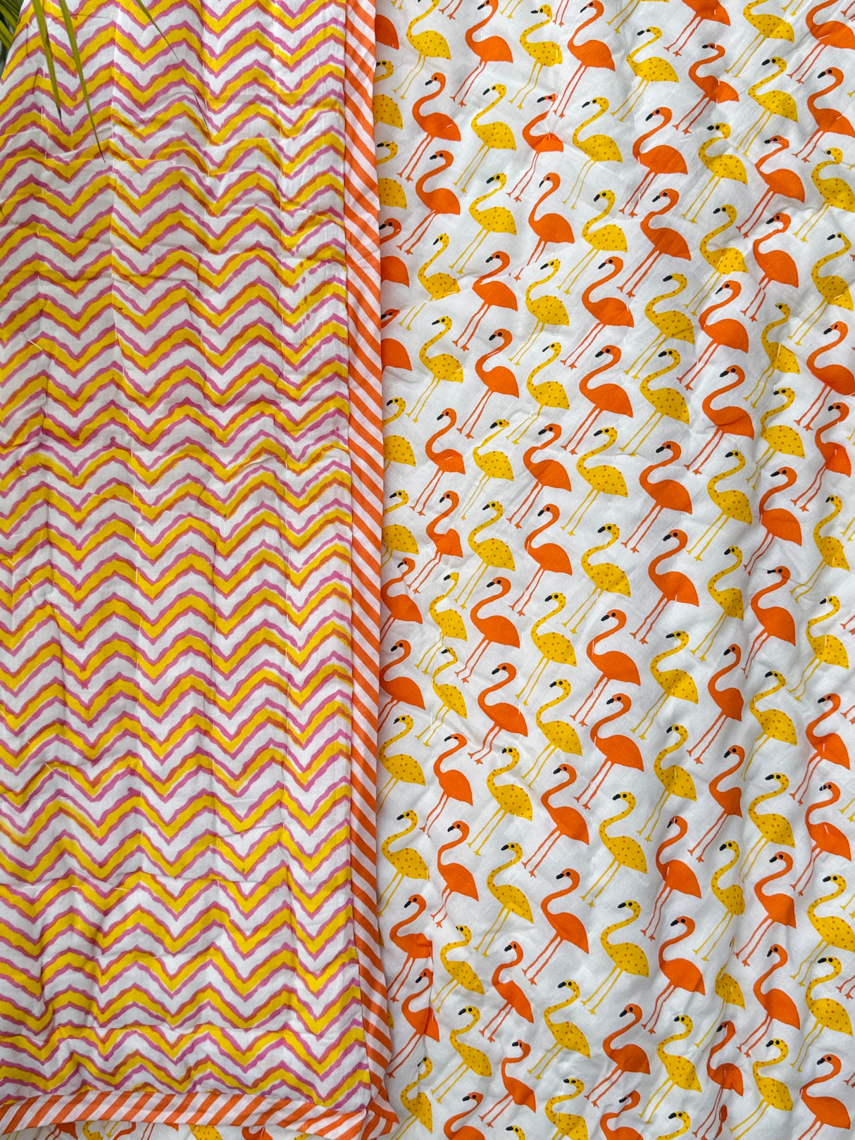 Yellow Orange Flamingo Kids Quilt