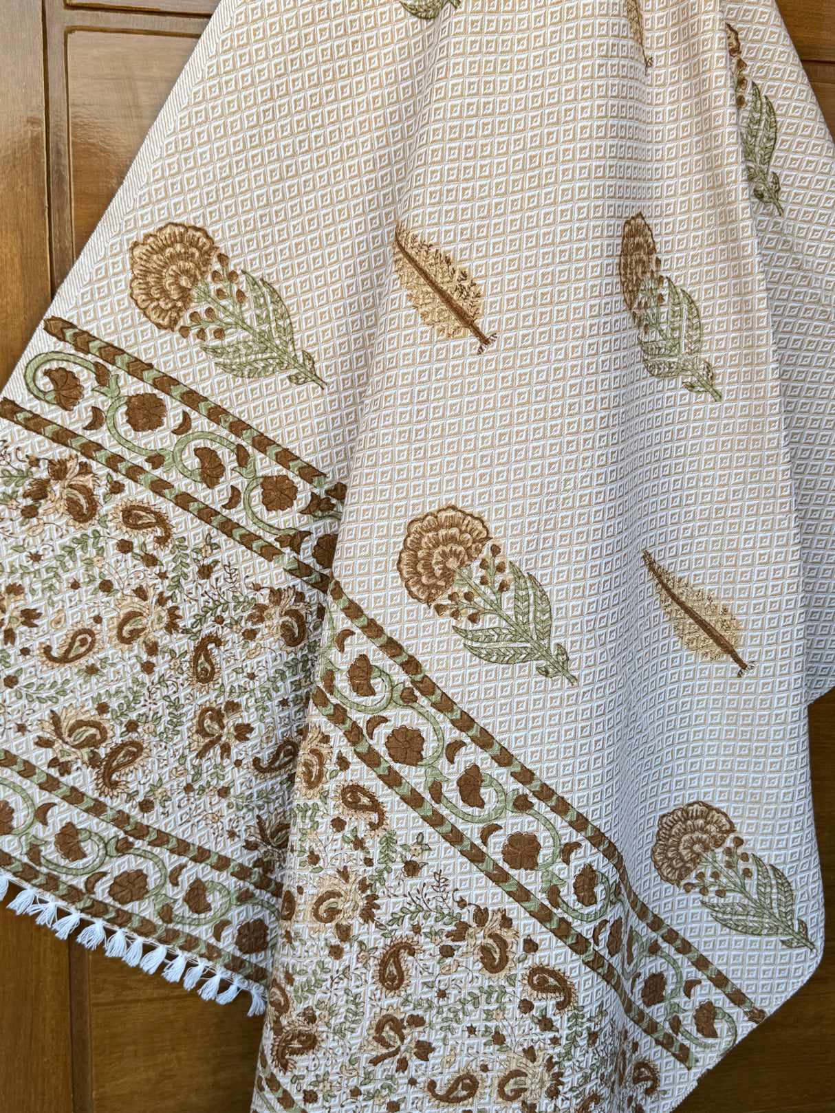 Brown Motifs Blockprint Soft Cotton Towel– Cotton Jacquard Weave