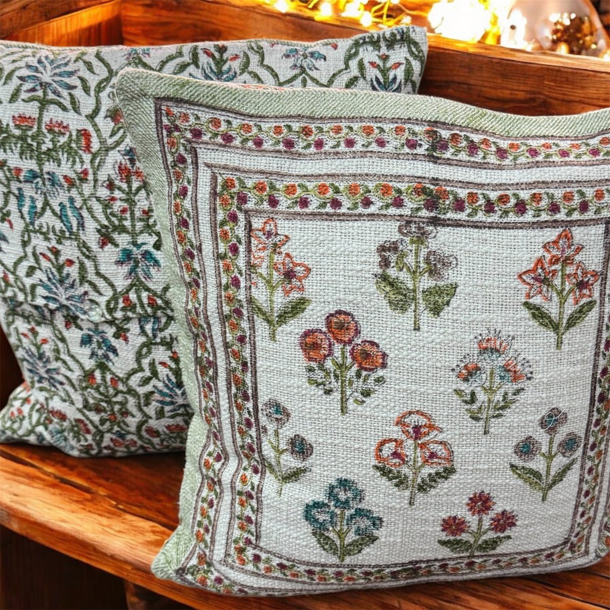 Pair of Handblock Printed Cushion Covers- 16*16 inches