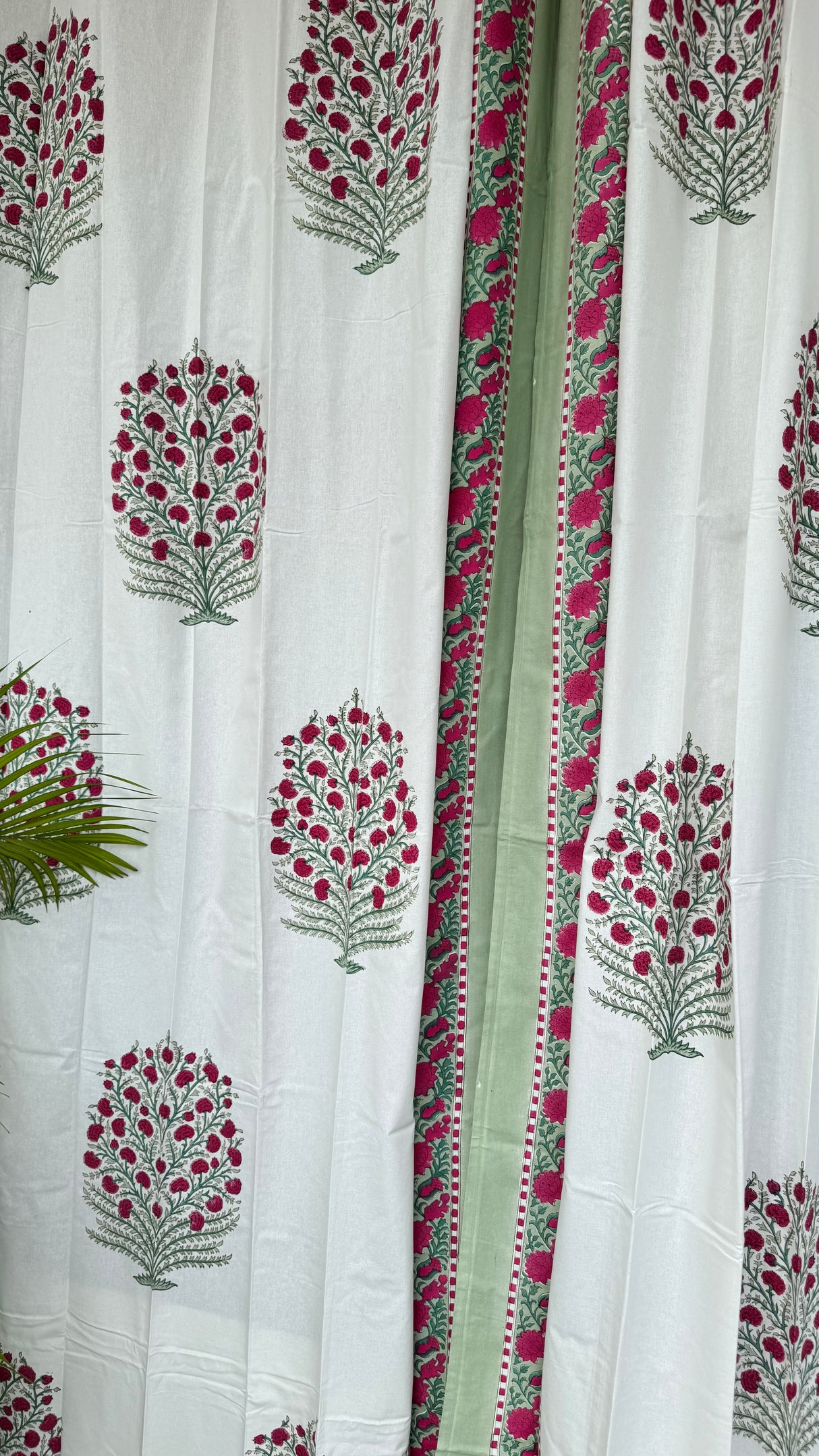 Pair of Pink Blockprint Cotton Curtain (Set of 2)