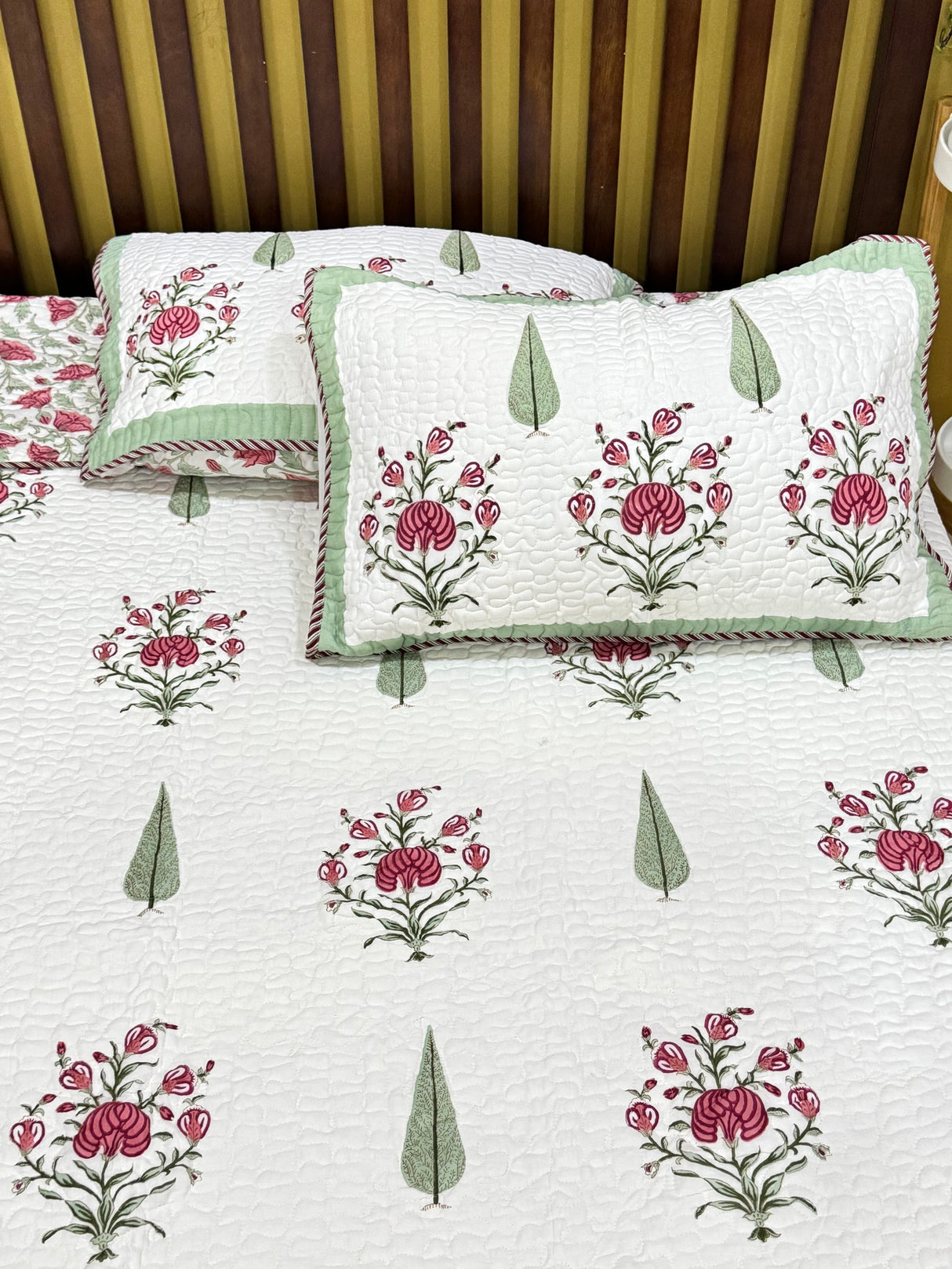 KING Size Quilted Blockprint REVERSIBLE Mulmul Bedcover (108*108 inches)