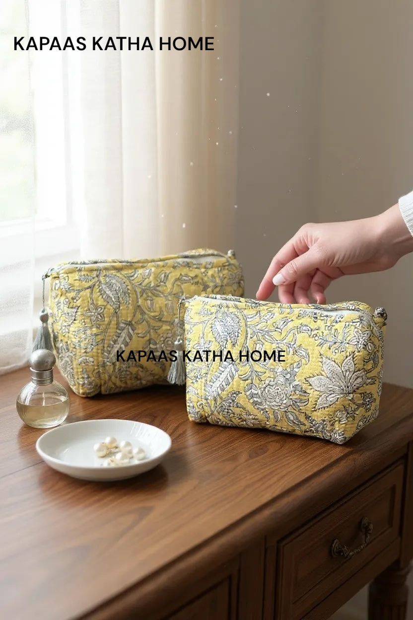 Yellow Grey Set of 2 Pouches (medium and small)