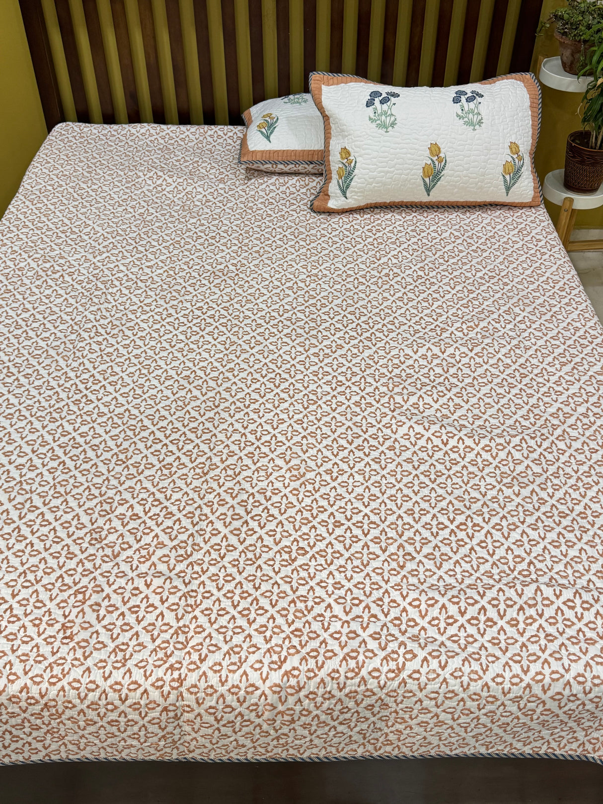 KING Size Quilted Blockprint REVERSIBLE Mulmul Bedcover (108*108 inches)