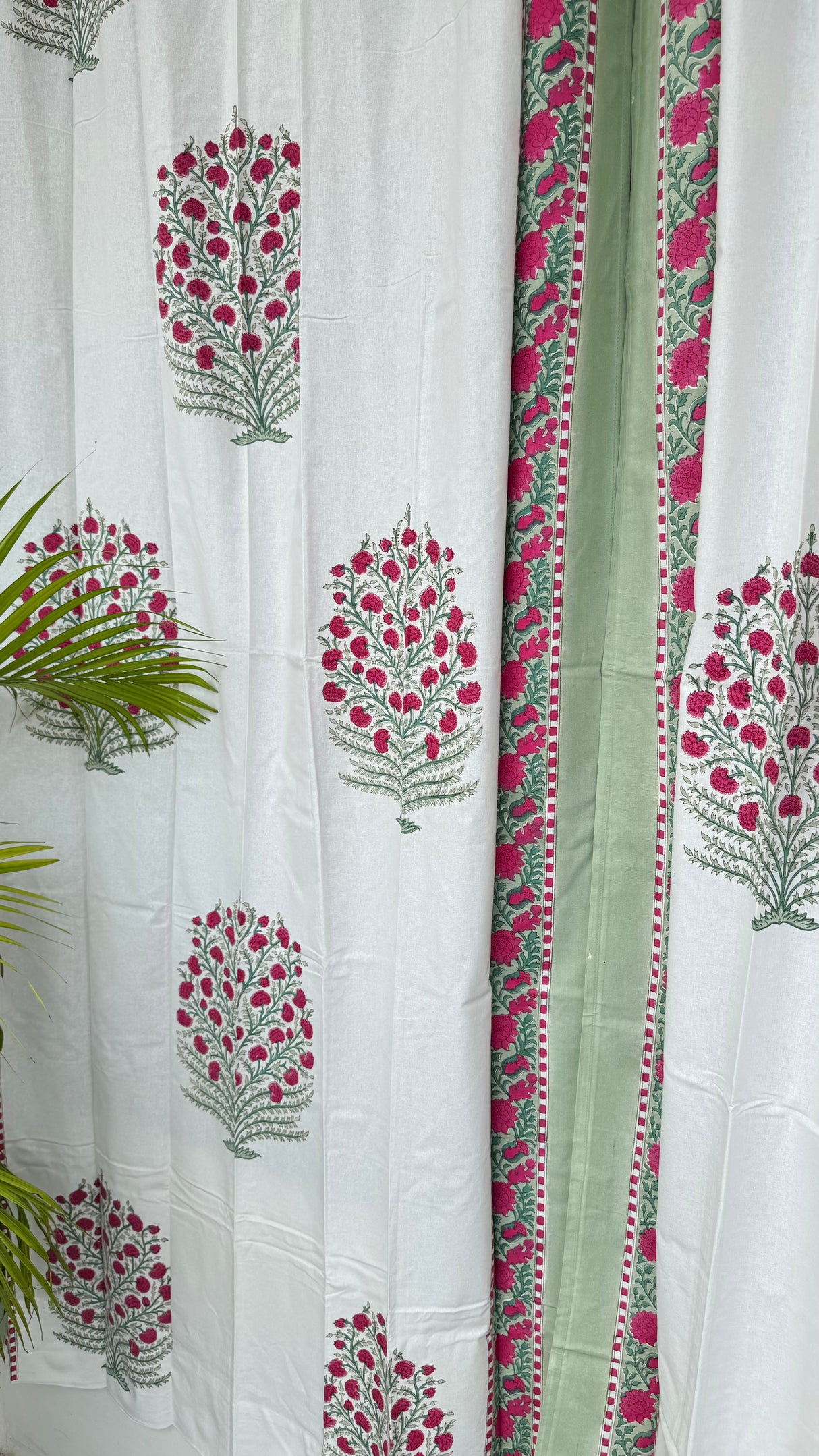 Pair of Pink Blockprint Cotton Curtain (Set of 2)