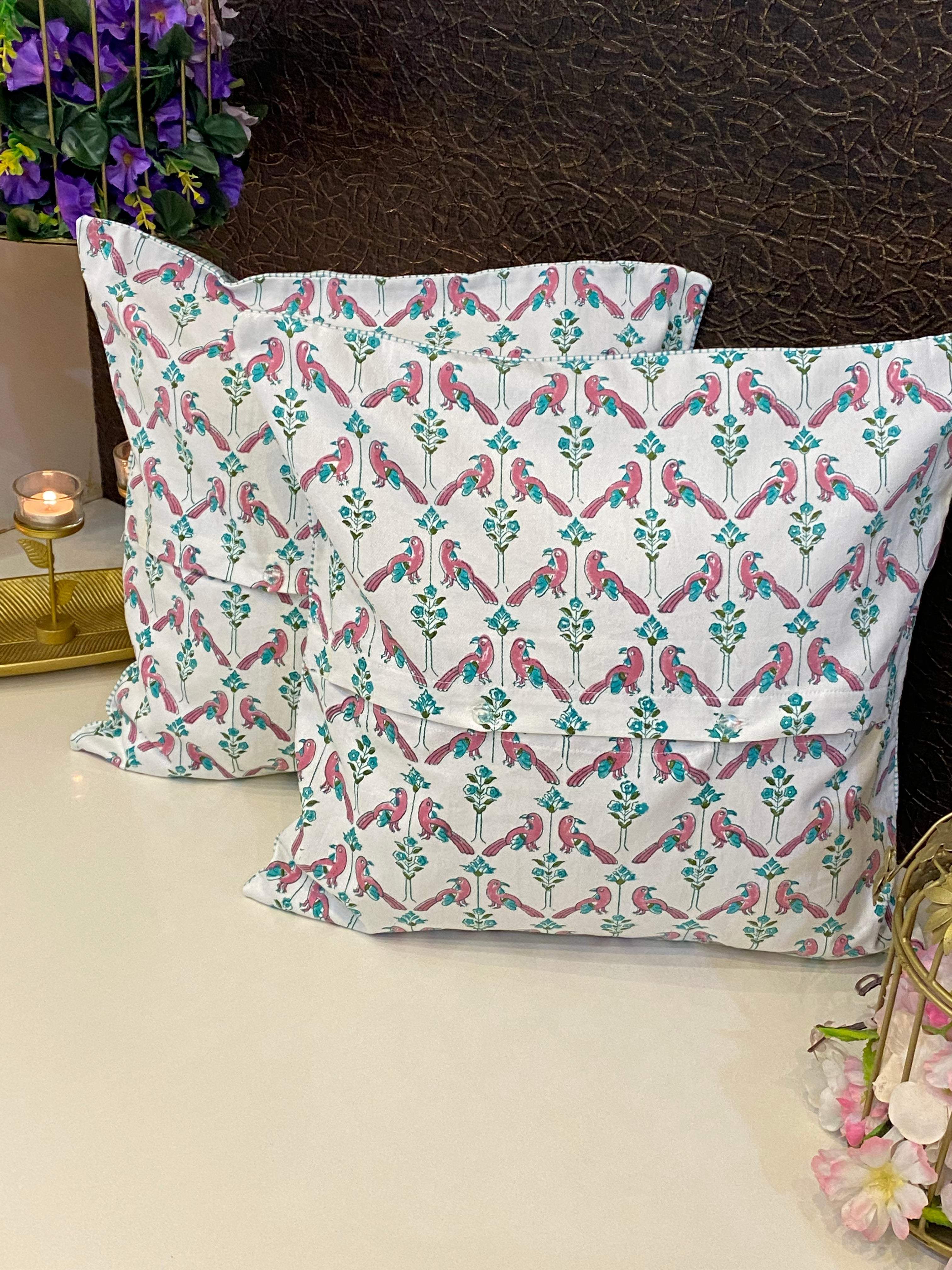 Pair of Handblock Printed Cushion Covers- 16*16 inches