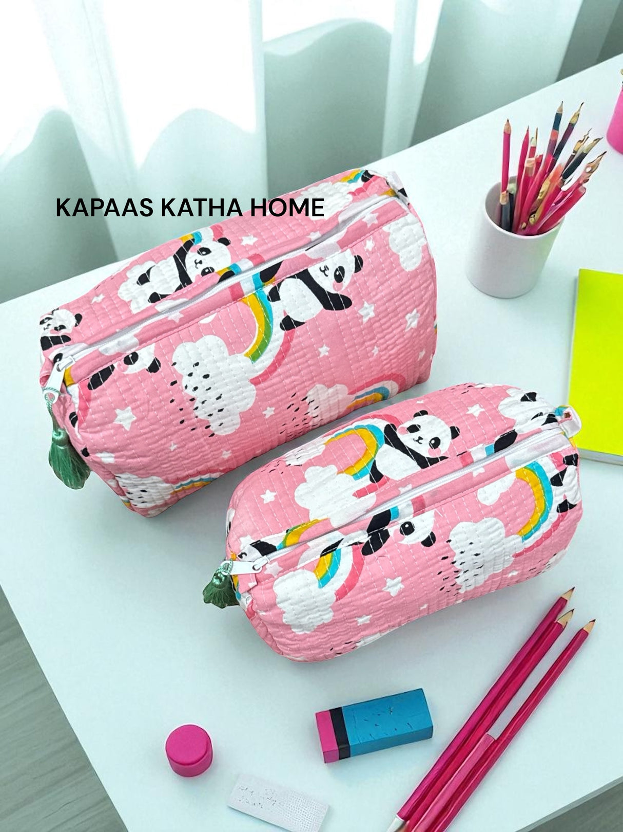 Peach Panda Set of 2 Pouches (medium and small)