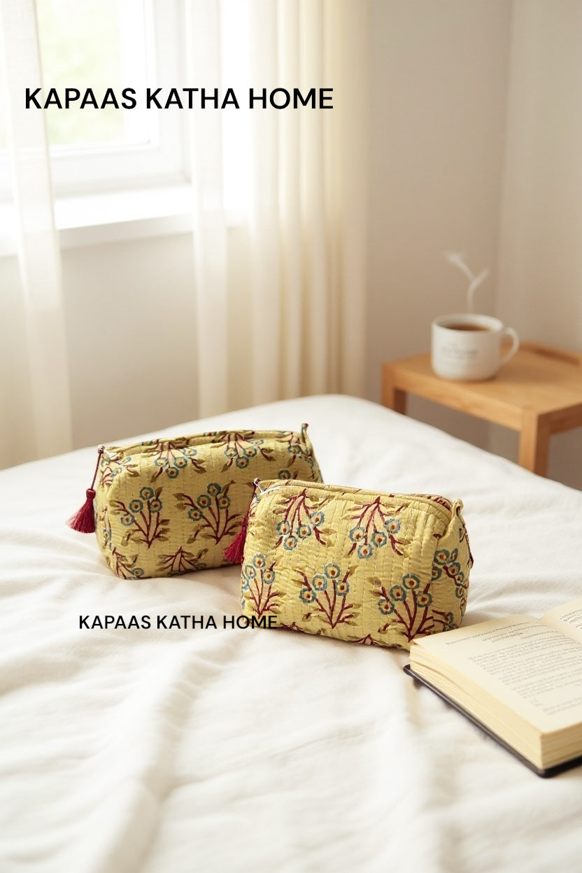 Brown Floral Set of 2 Pouches (medium and small)