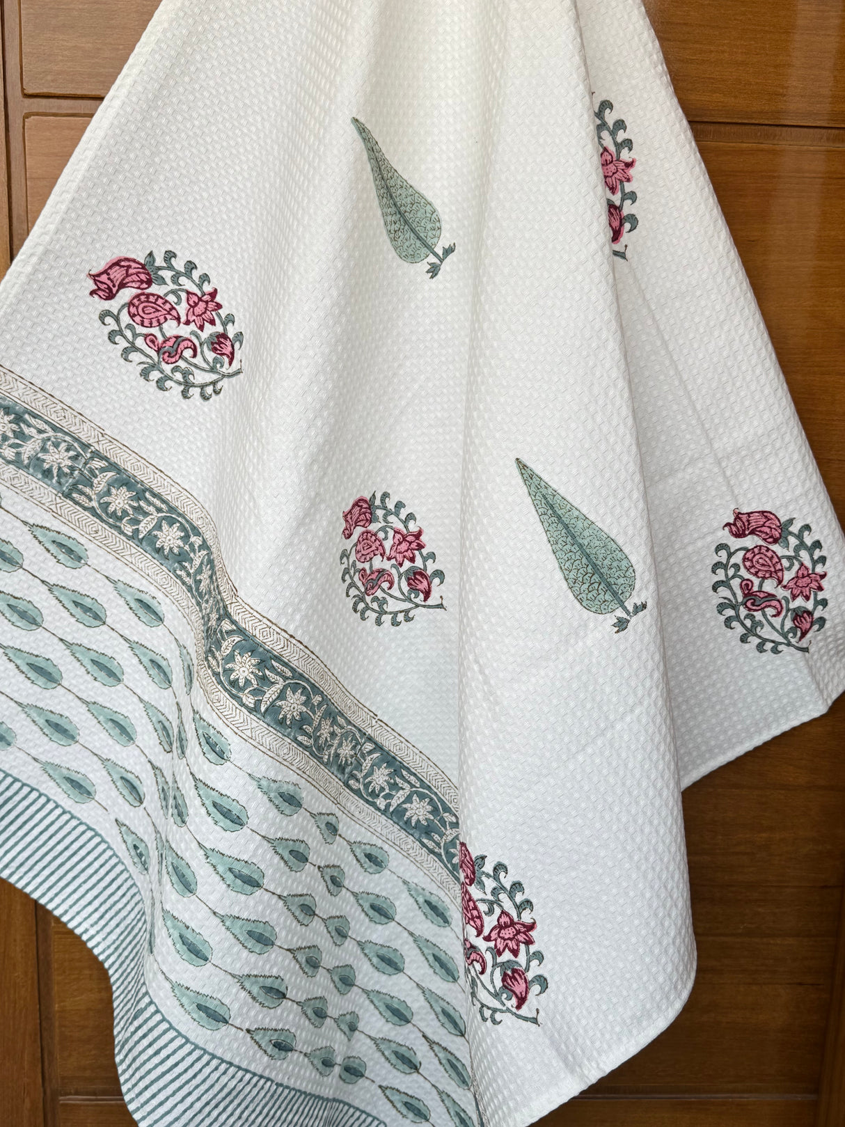 Delightful Motifs Blockprint Cotton Towel – Waffle Weave