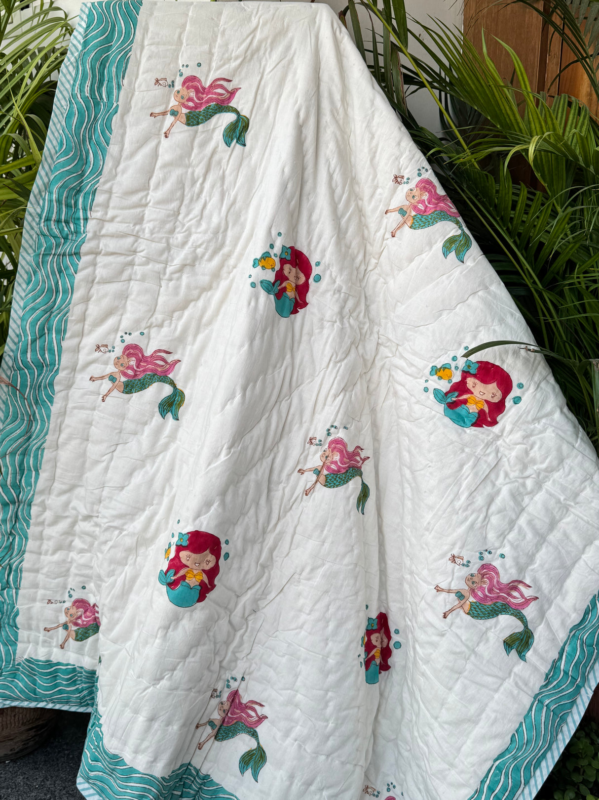 Mermaids Blockprint Kids Quilt