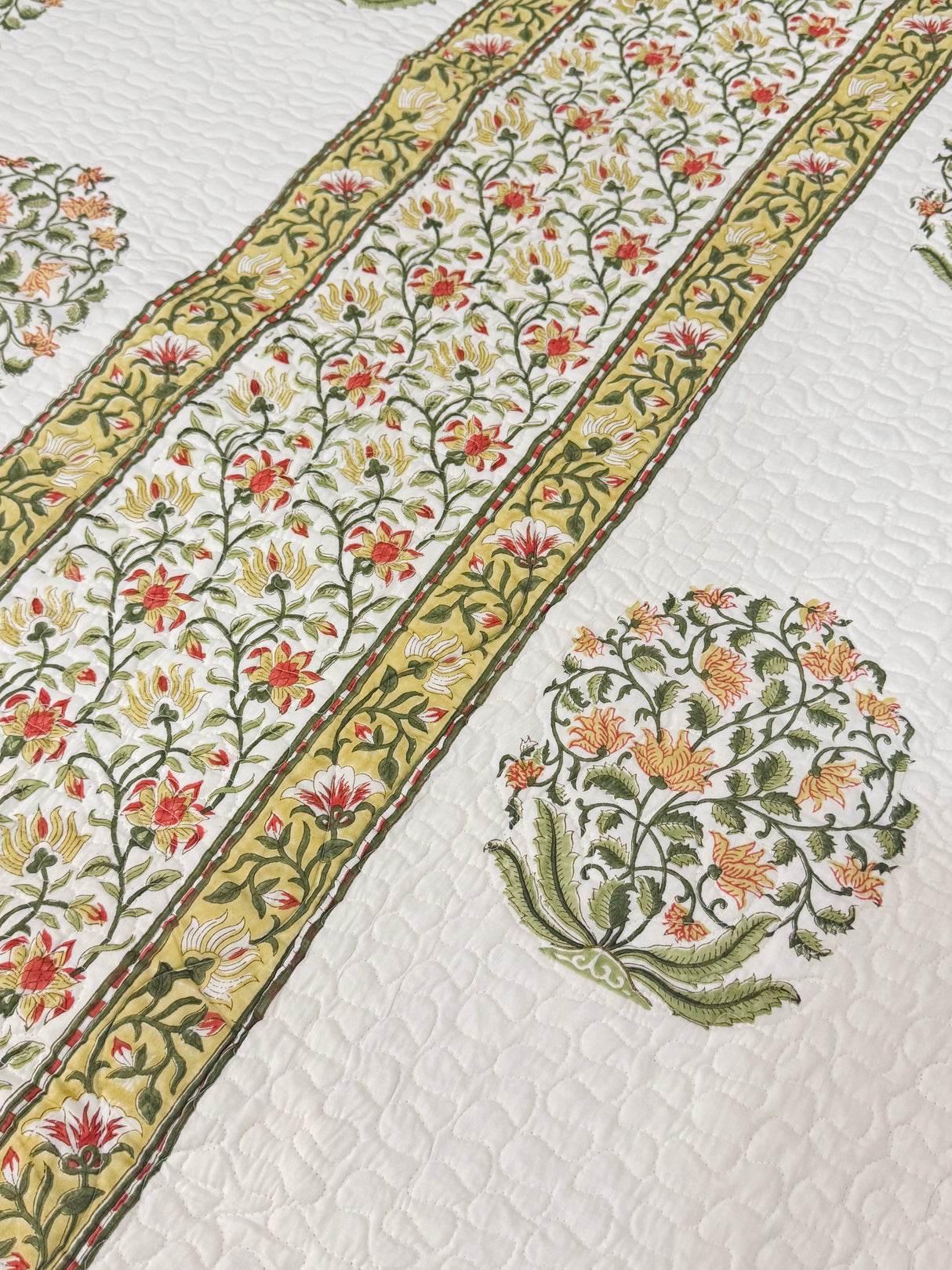 Double Size Quilted Blockprint REVERSIBLE Mulmul Bedcover (90*108 inches)