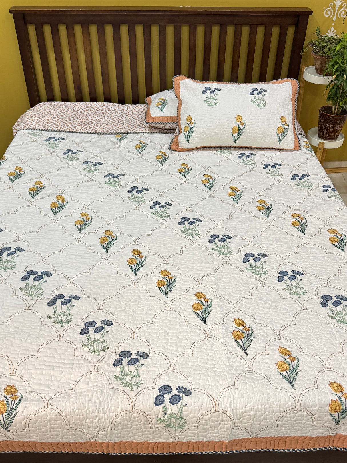 KING Size Quilted Blockprint REVERSIBLE Mulmul Bedcover (108*108 inches)
