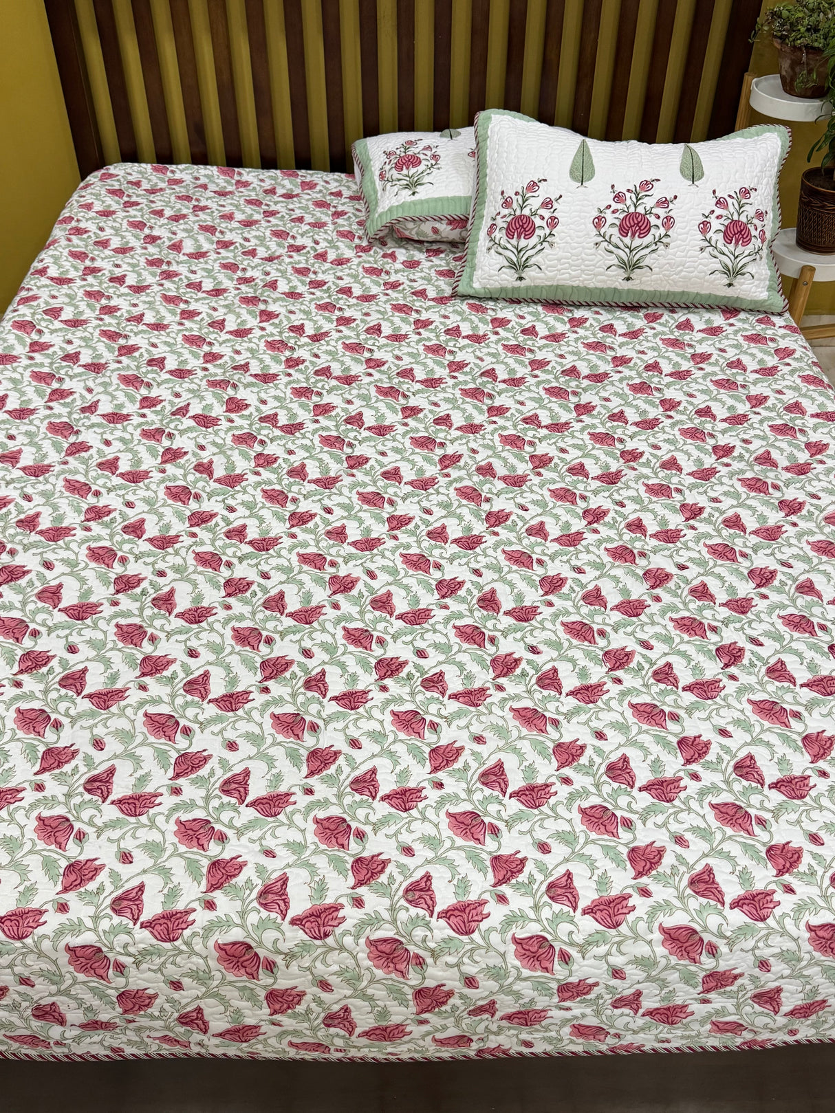 KING Size Quilted Blockprint REVERSIBLE Mulmul Bedcover (108*108 inches)