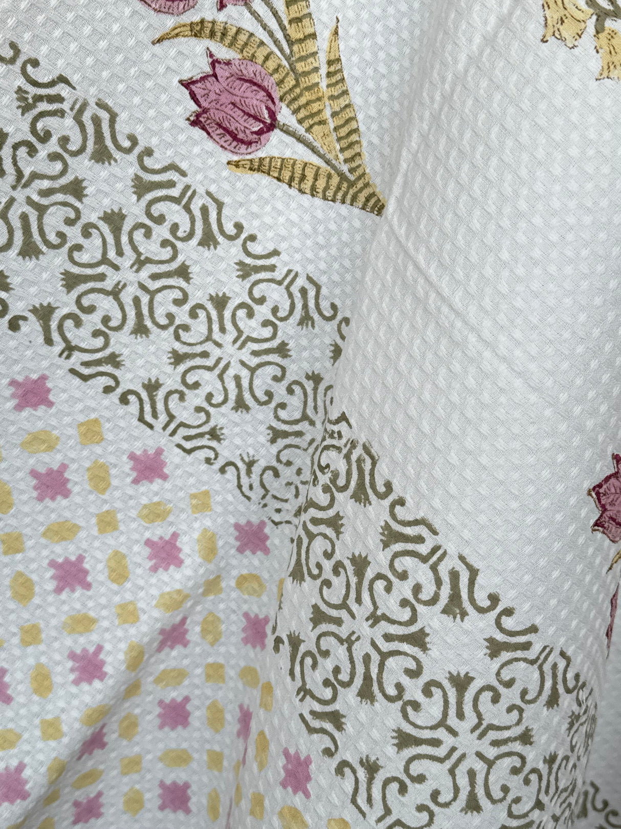 Elegant Mauve Blockprint Cotton Towel- Waffle Weave