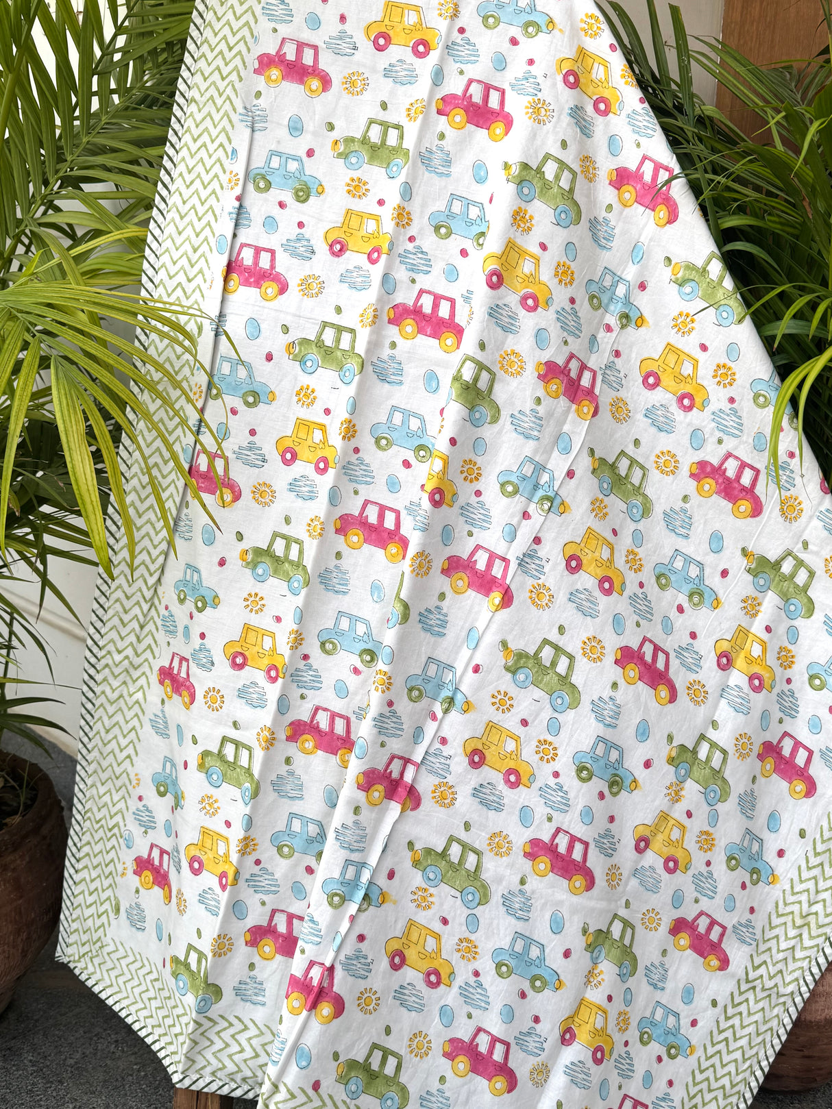 Green Cute Cars- Layered Kids Blanket