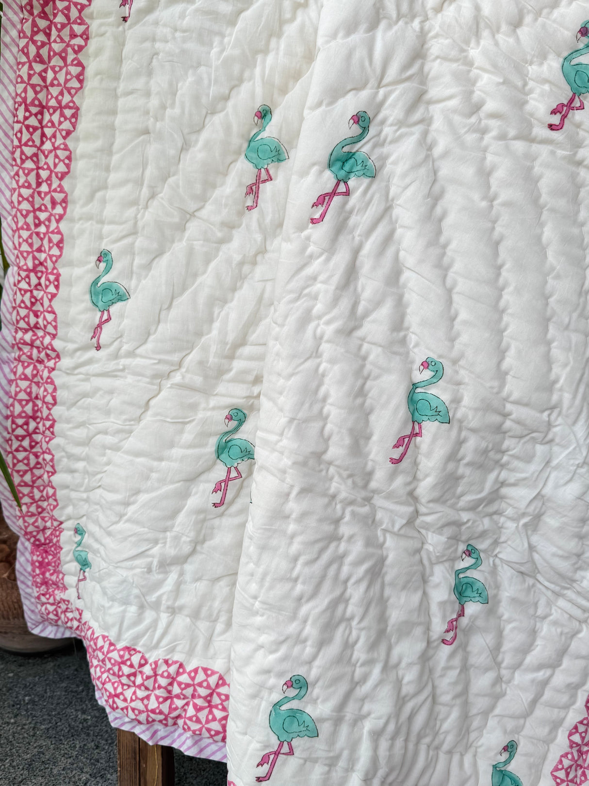 Pink Flamingo Kids Quilt Handblock Printed